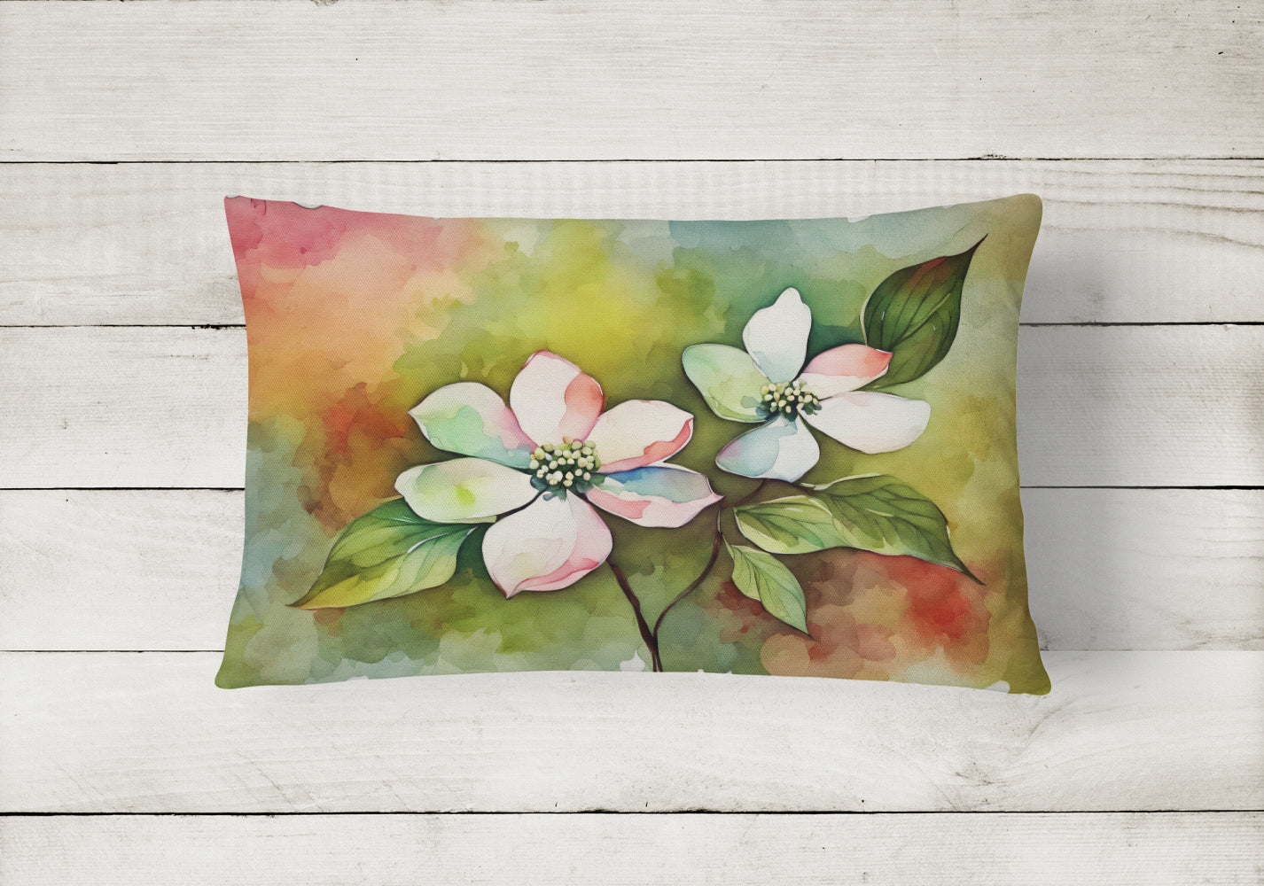 Virginia American Dogwood in Watercolor Fabric Decorative Pillow  the-store.com.