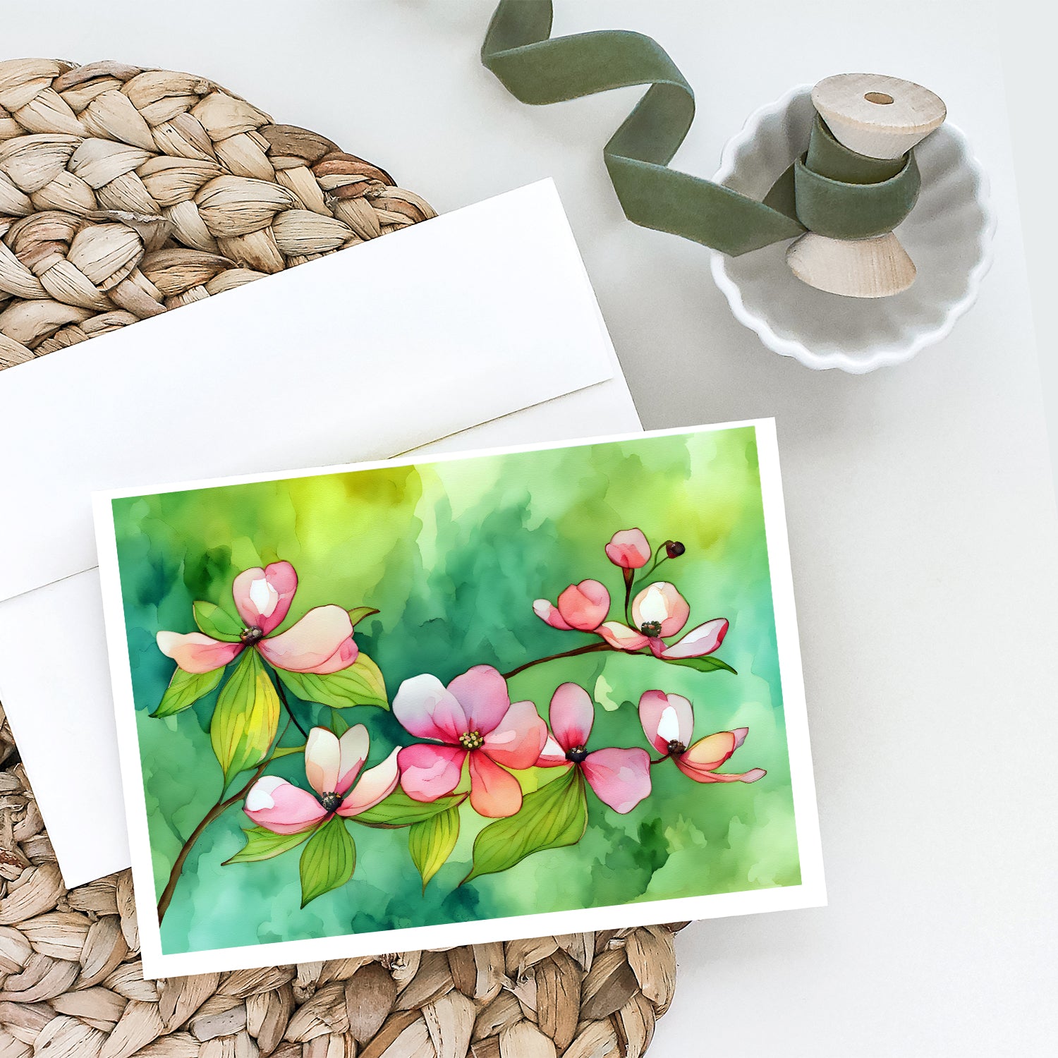 Virginia American Dogwood in Watercolor Greeting Cards and Envelopes Pack of 8  the-store.com.