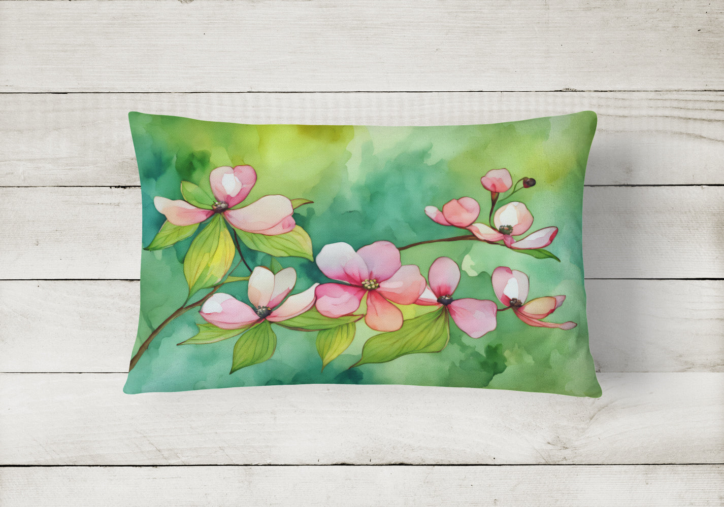Virginia American Dogwood in Watercolor Fabric Decorative Pillow  the-store.com.