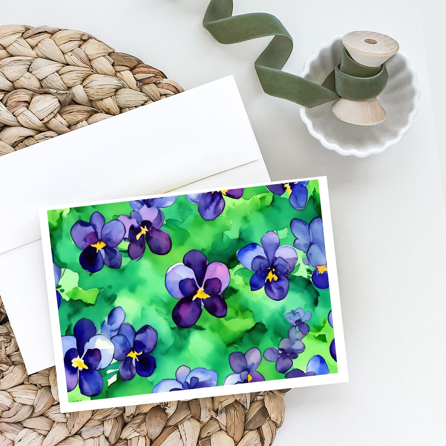 Wisconsin Wood Violets in Watercolor Greeting Cards and Envelopes Pack of 8  the-store.com.