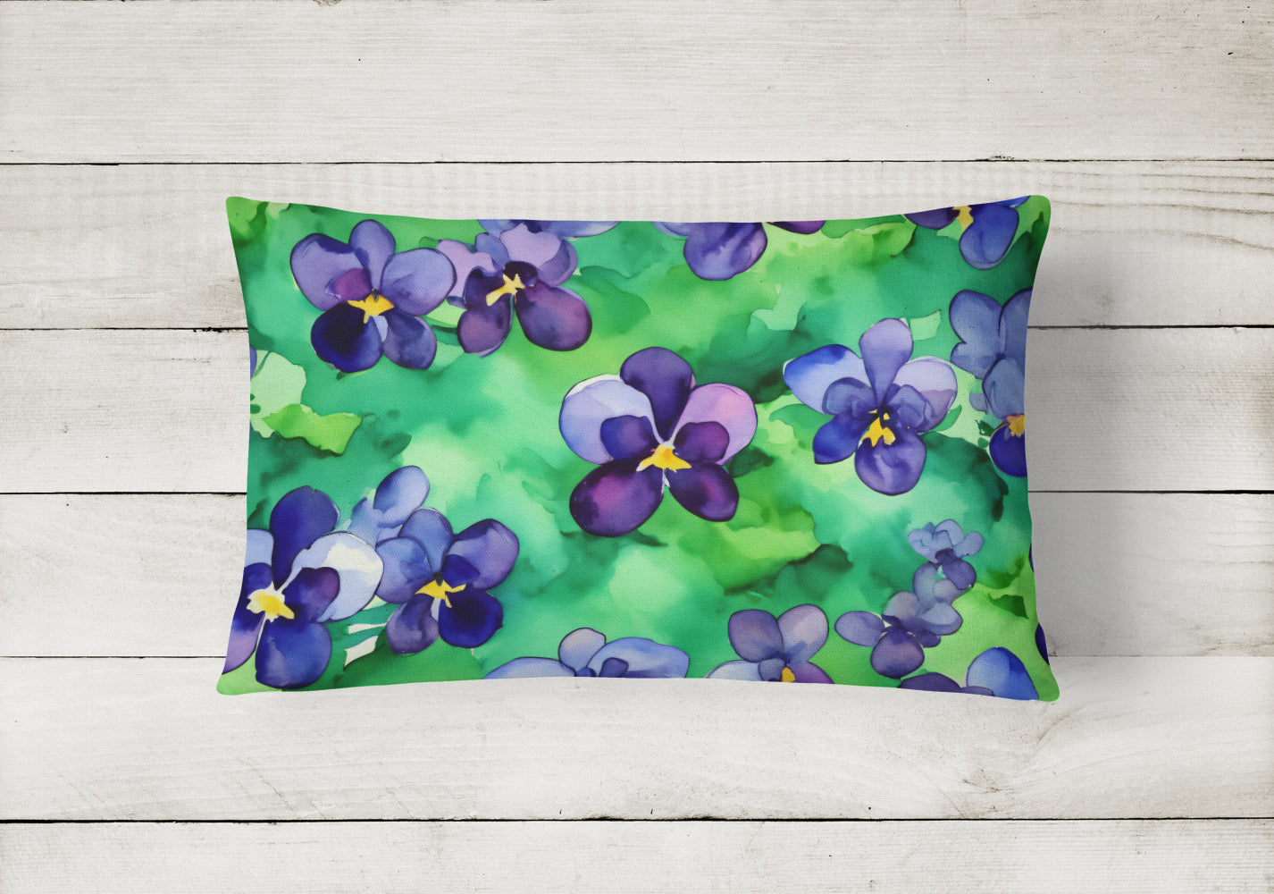Wisconsin Wood Violets in Watercolor Fabric Decorative Pillow  the-store.com.