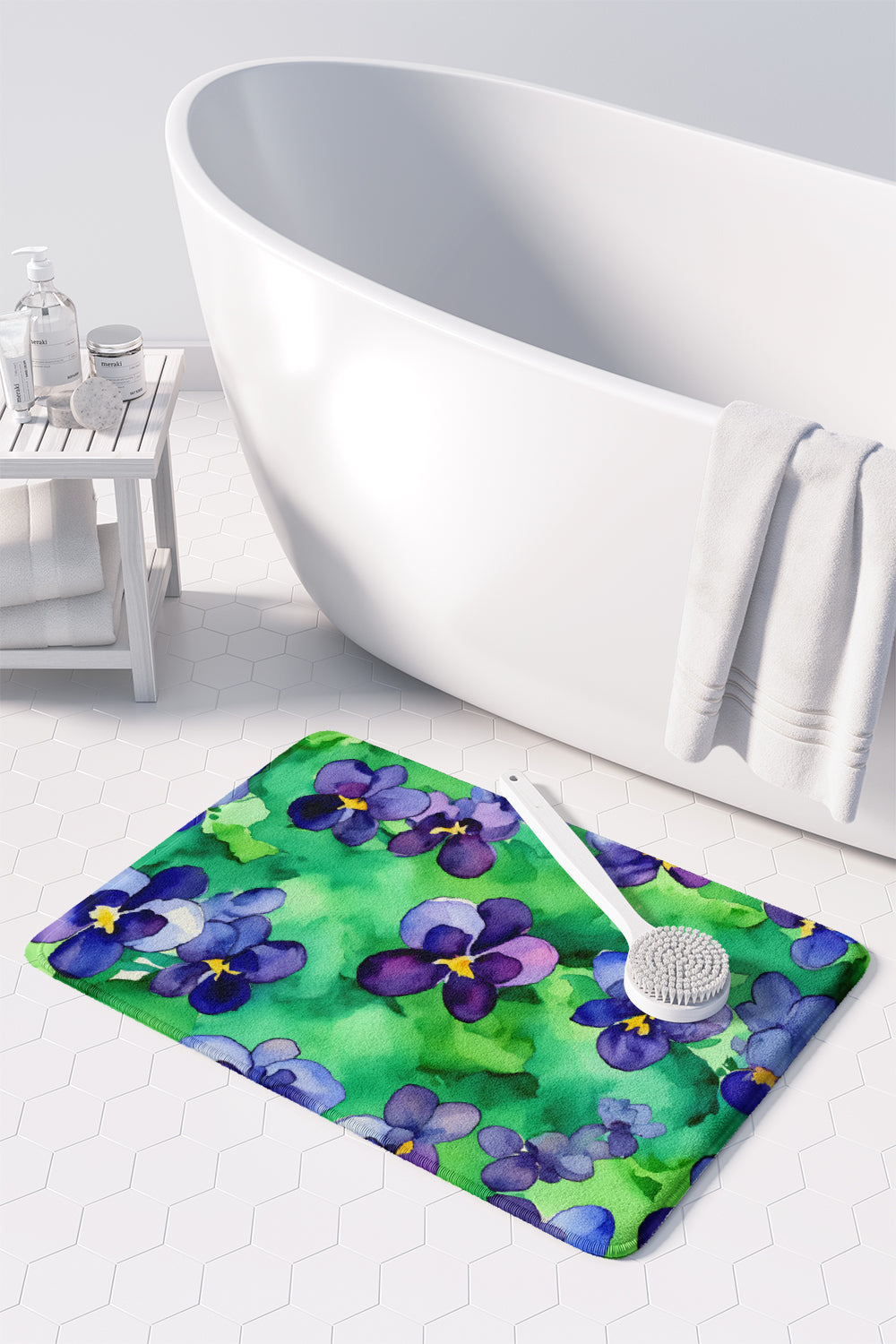 Wisconsin Wood Violets in Watercolor Memory Foam Kitchen Mat  the-store.com.