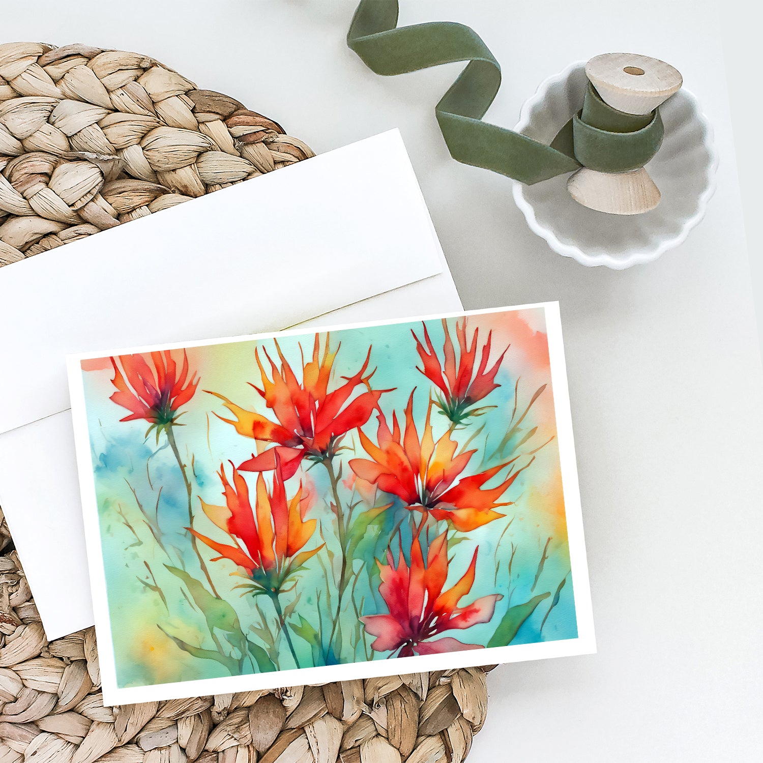 Wyoming Indian Paintbrush in Watercolor Greeting Cards and Envelopes Pack of 8  the-store.com.