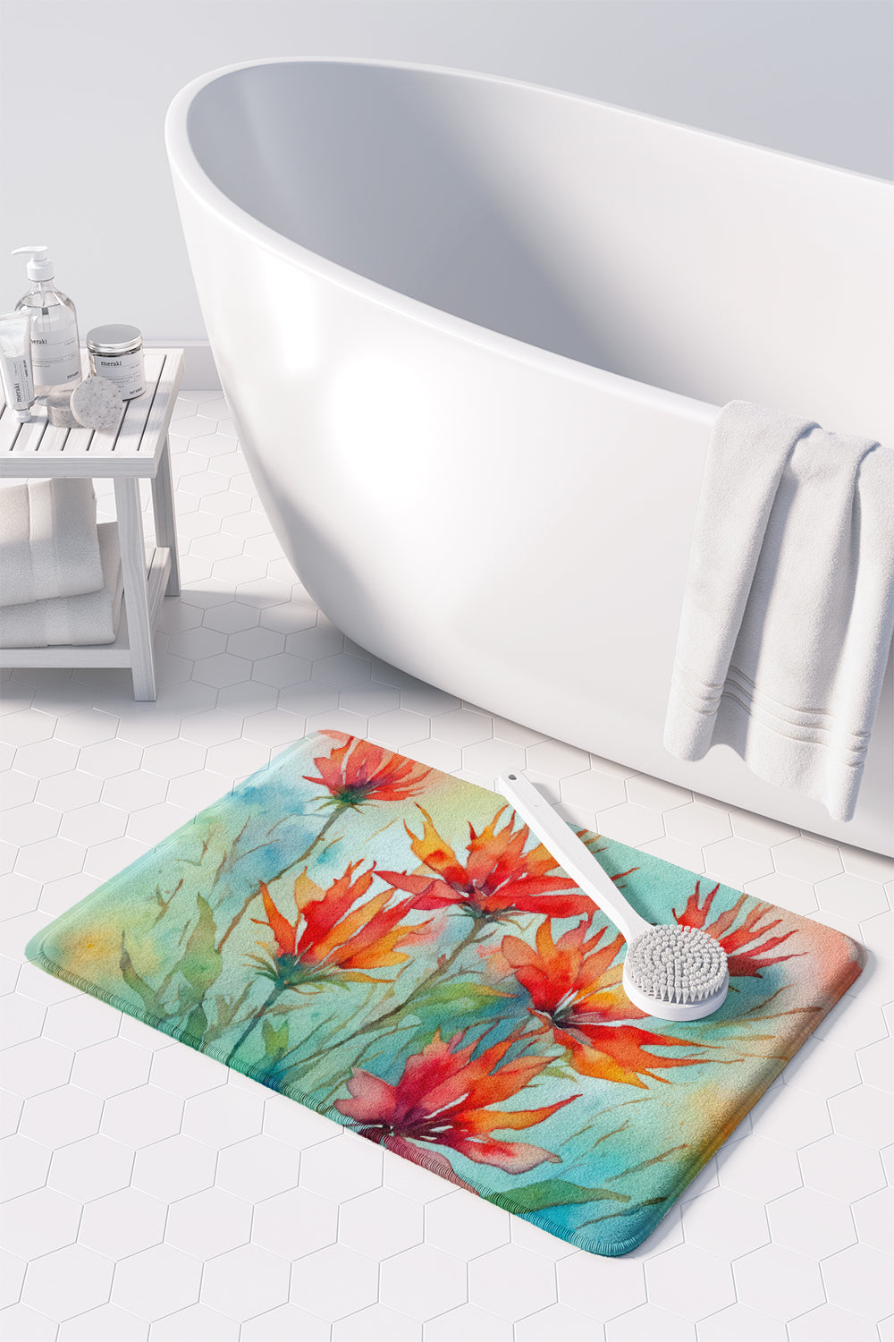 Wyoming Indian Paintbrush in Watercolor Memory Foam Kitchen Mat  the-store.com.