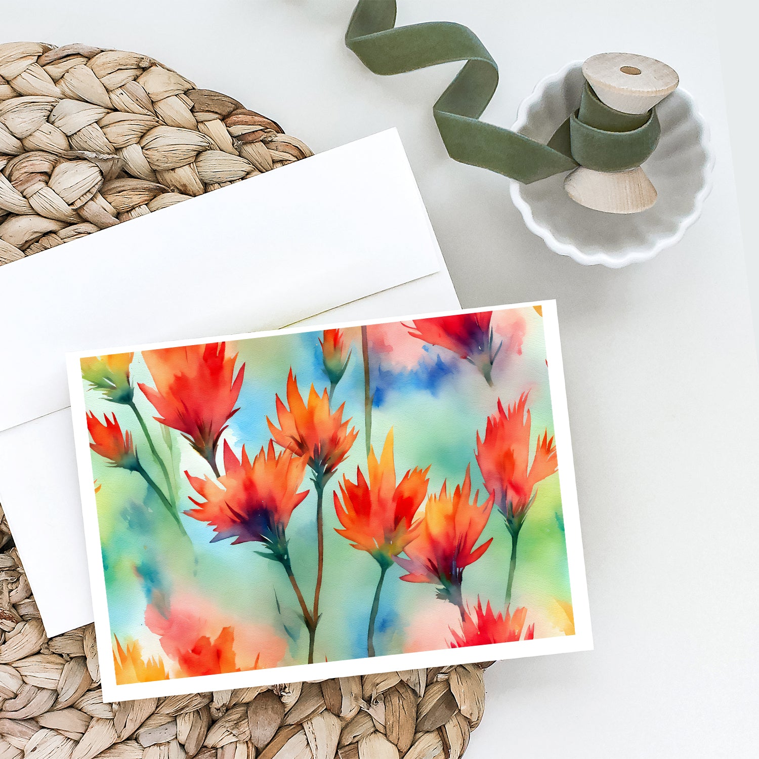 Wyoming Indian Paintbrush in Watercolor Greeting Cards and Envelopes Pack of 8  the-store.com.