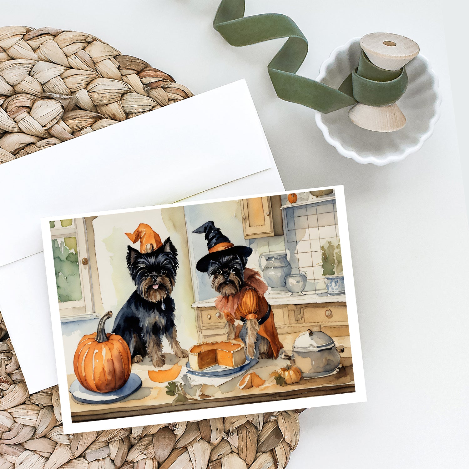 Affenpinscher Fall Kitchen Pumpkins Greeting Cards and Envelopes Pack of 8  the-store.com.