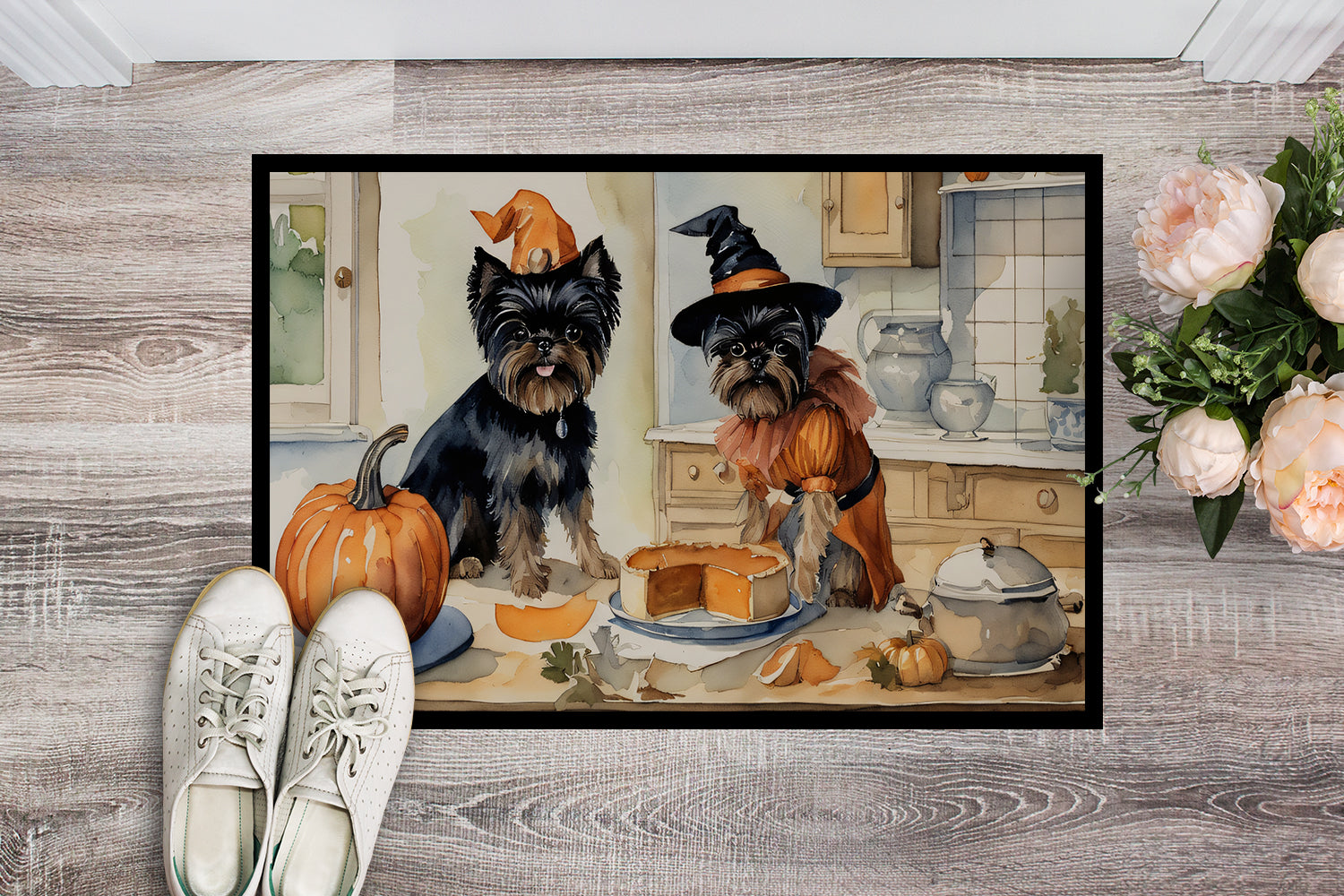 Affenpinscher Fall Kitchen Pumpkins Indoor or Outdoor Mat 24x36