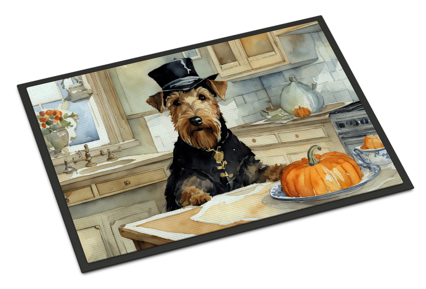 Buy this Airedale Terrier Fall Kitchen Pumpkins Doormat 18x27