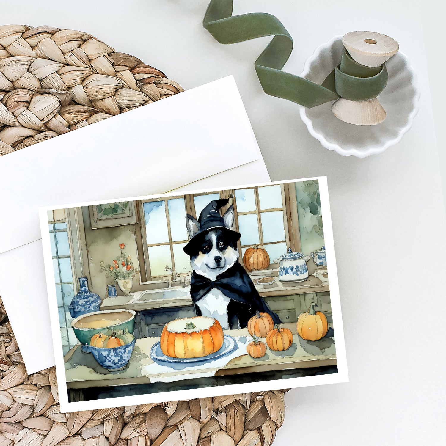 Akita Fall Kitchen Pumpkins Greeting Cards and Envelopes Pack of 8  the-store.com.
