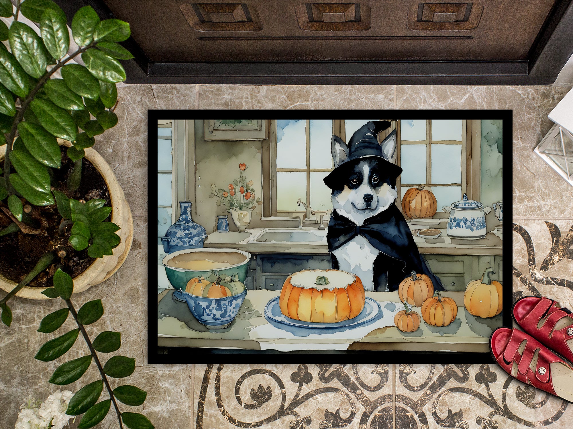 Akita Fall Kitchen Pumpkins Indoor or Outdoor Mat 24x36  the-store.com.