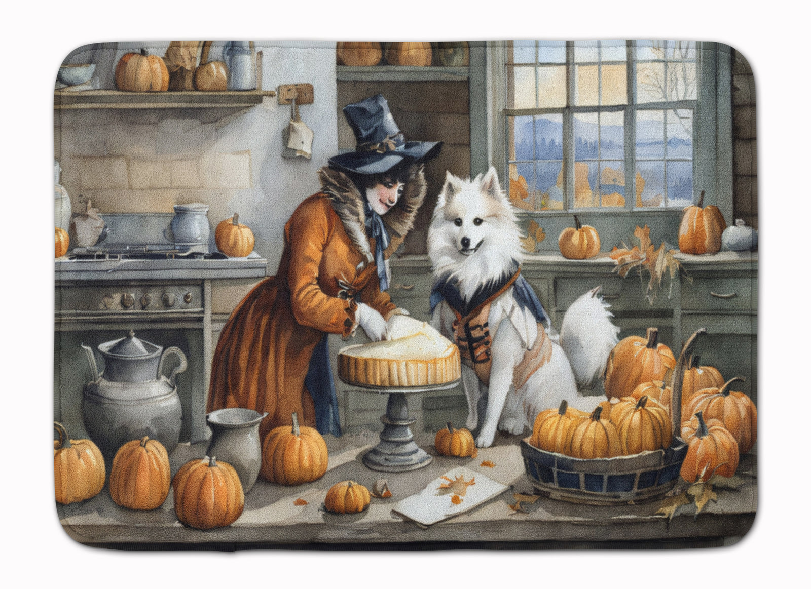 Buy this American Eskimo Fall Kitchen Pumpkins Memory Foam Kitchen Mat