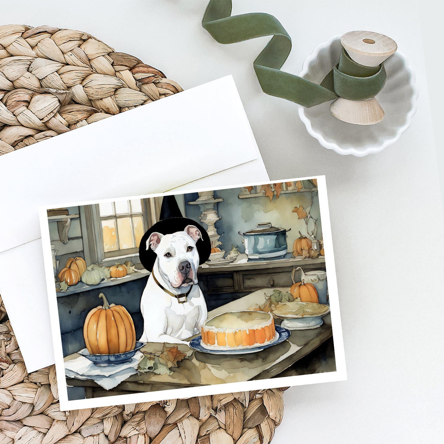 Buy this Pit Bull Terrier Fall Kitchen Pumpkins Greeting Cards and Envelopes Pack of 8