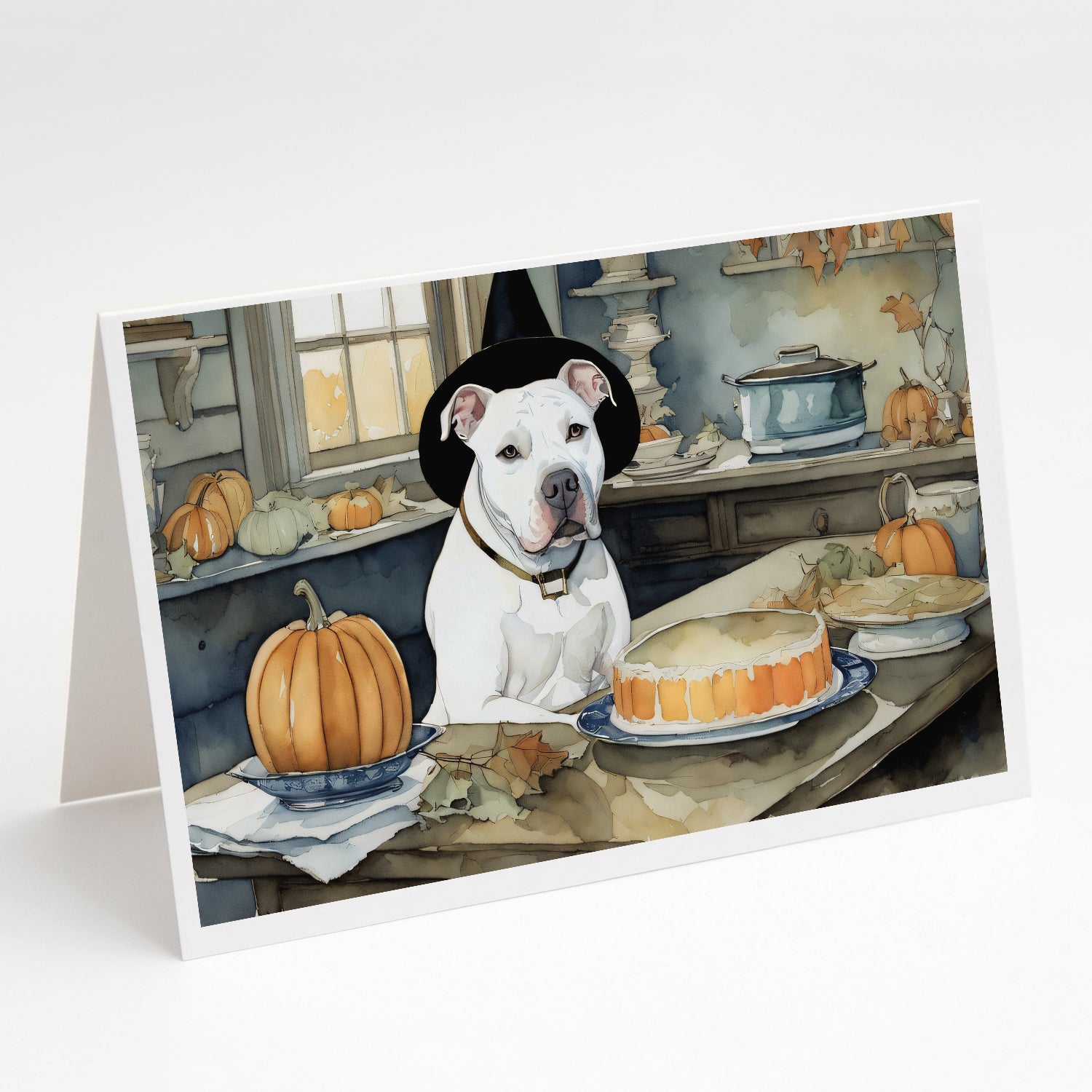 Buy this Pit Bull Terrier Fall Kitchen Pumpkins Greeting Cards and Envelopes Pack of 8