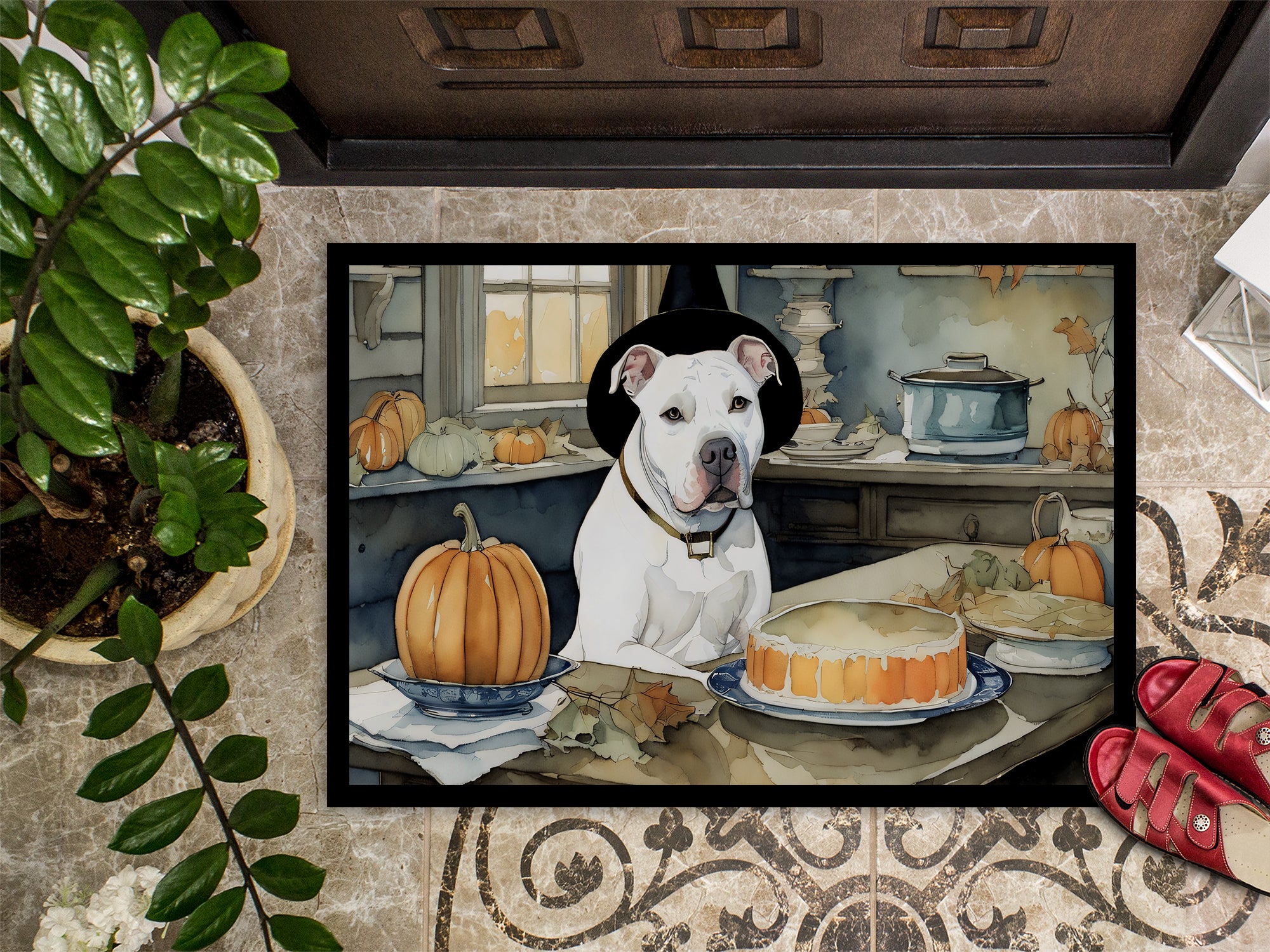 Pit Bull Terrier Fall Kitchen Pumpkins Indoor or Outdoor Mat 24x36  the-store.com.