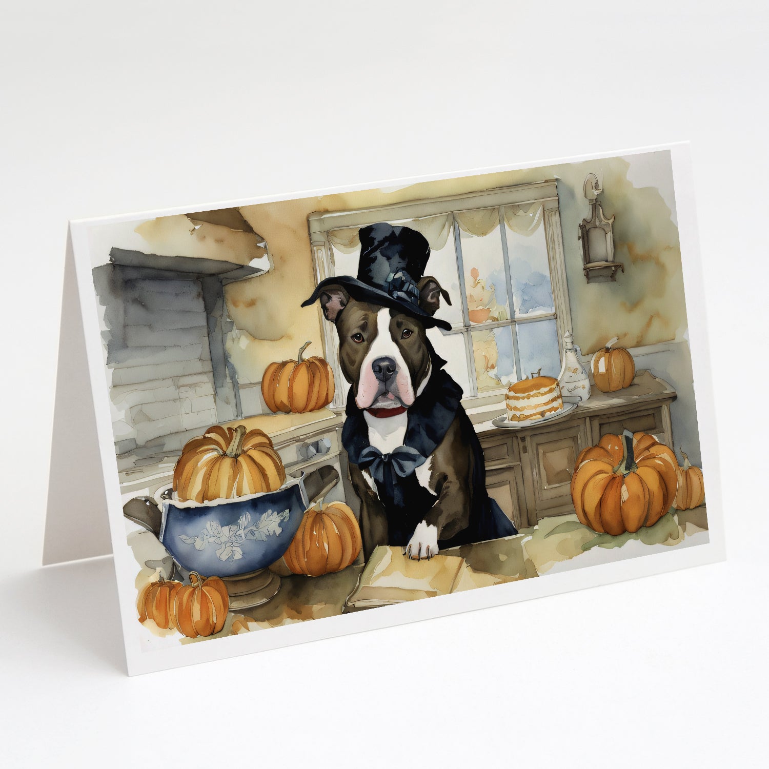 Buy this Pit Bull Terrier Fall Kitchen Pumpkins Greeting Cards and Envelopes Pack of 8