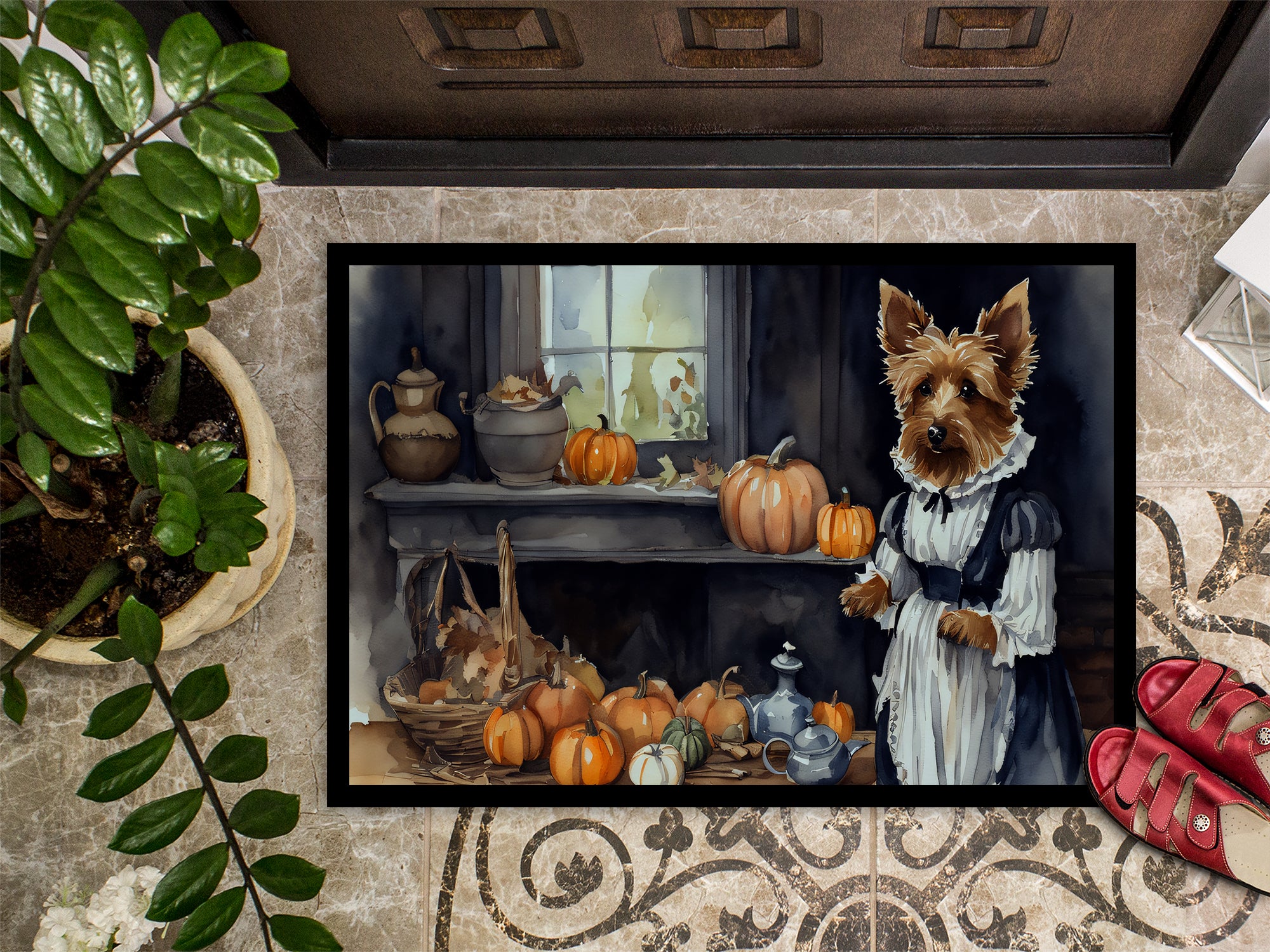 Australian Terrier Fall Kitchen Pumpkins Doormat 18x27