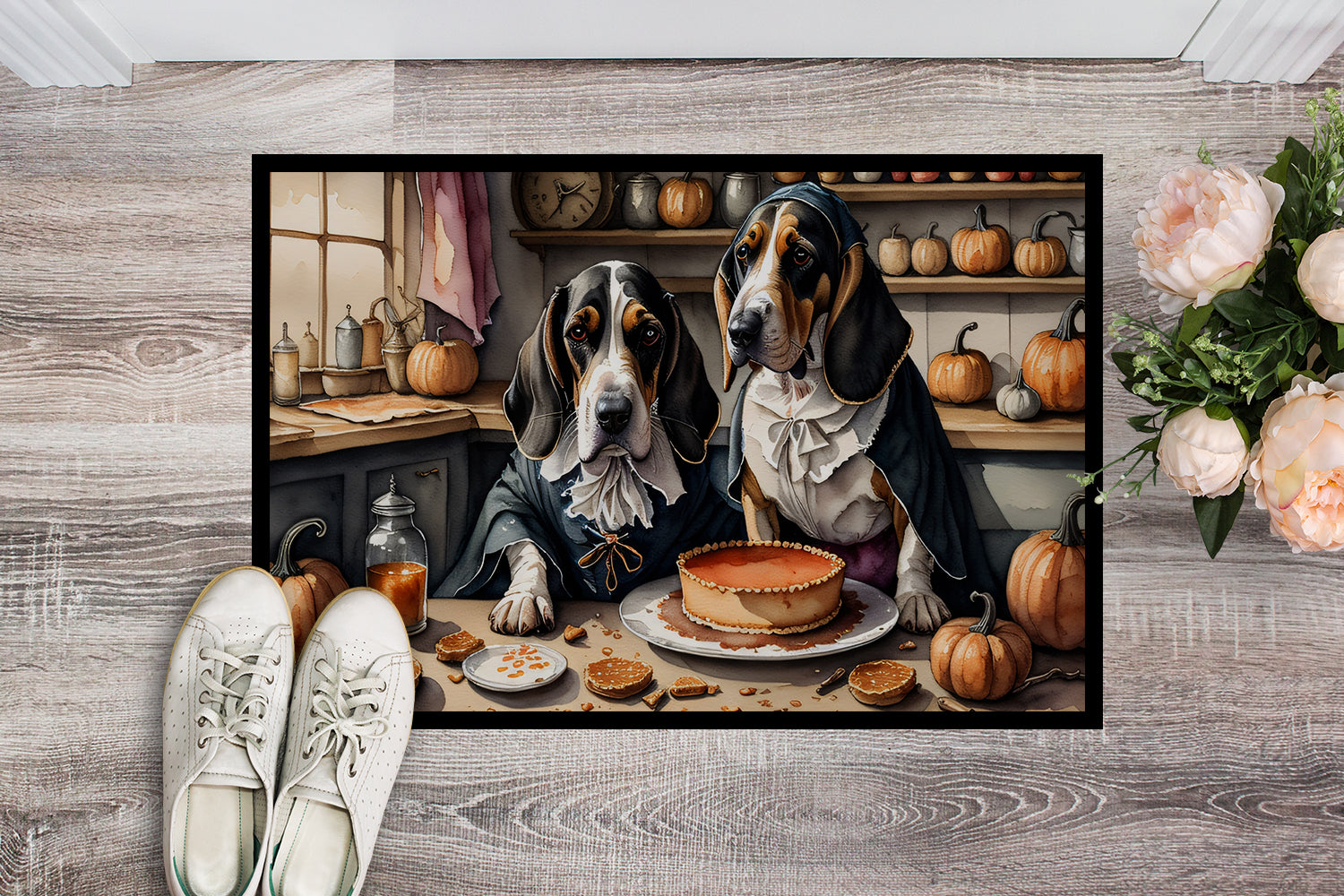 Buy this Basset Hound Fall Kitchen Pumpkins Indoor or Outdoor Mat 24x36