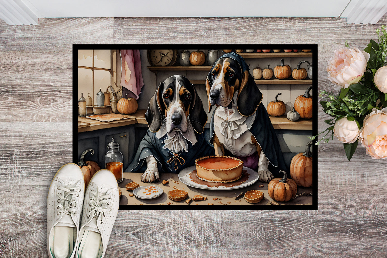 Buy this Basset Hound Fall Kitchen Pumpkins Doormat 18x27