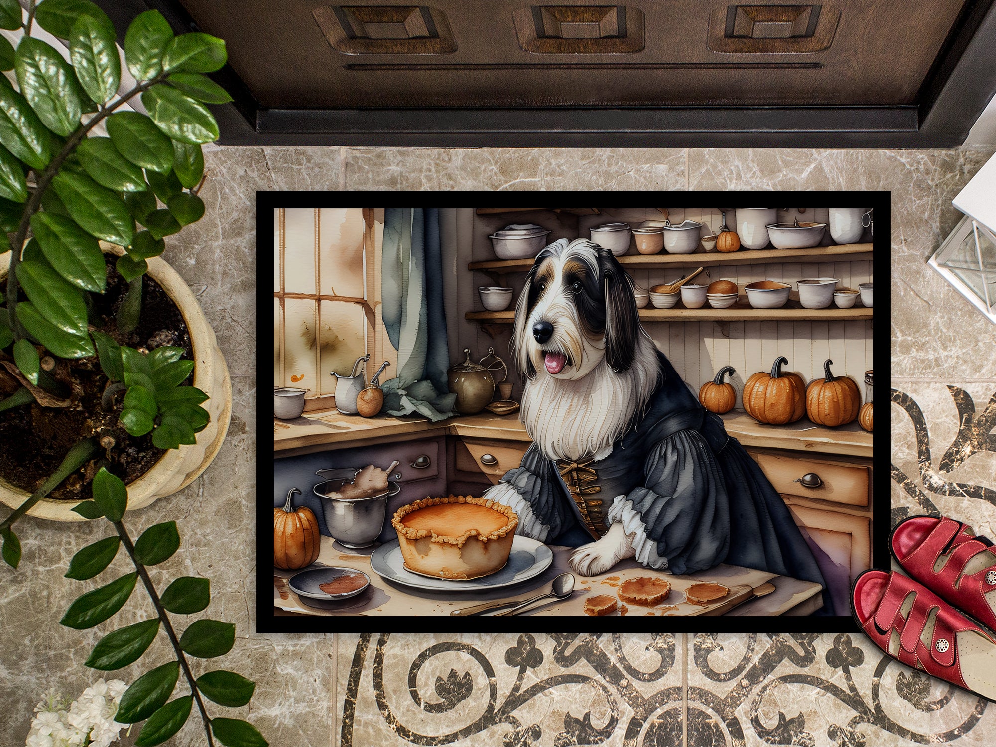 Bearded Collie Fall Kitchen Pumpkins Indoor or Outdoor Mat 24x36  the-store.com.