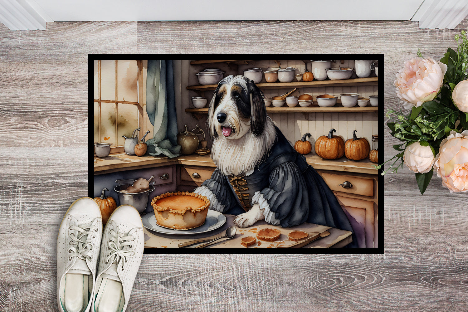 Buy this Bearded Collie Fall Kitchen Pumpkins Doormat 18x27