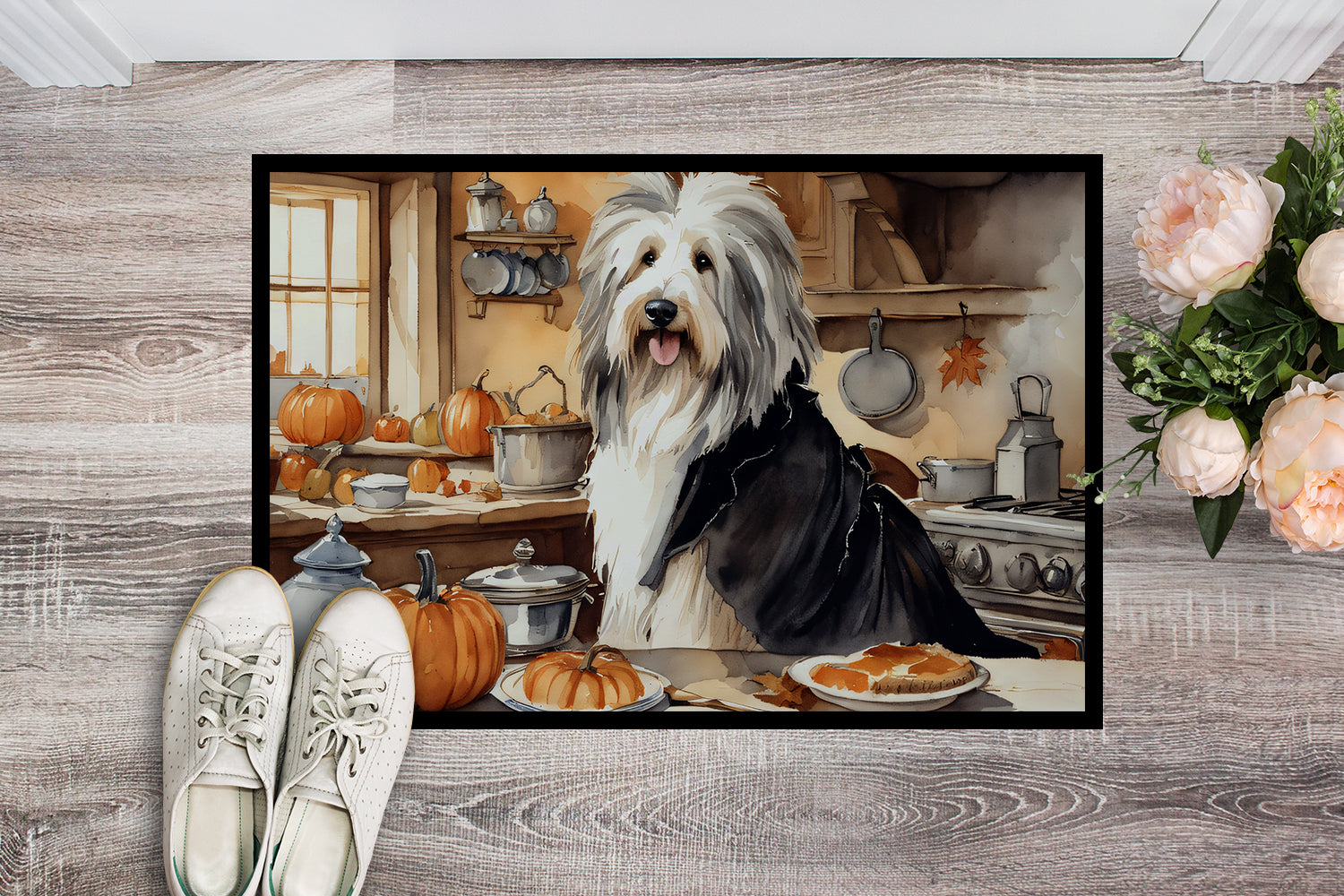 Buy this Bearded Collie Fall Kitchen Pumpkins Indoor or Outdoor Mat 24x36