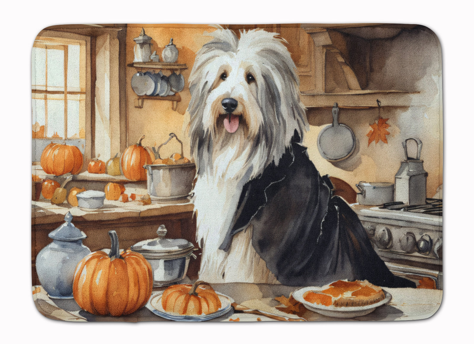 Buy this Bearded Collie Fall Kitchen Pumpkins Memory Foam Kitchen Mat