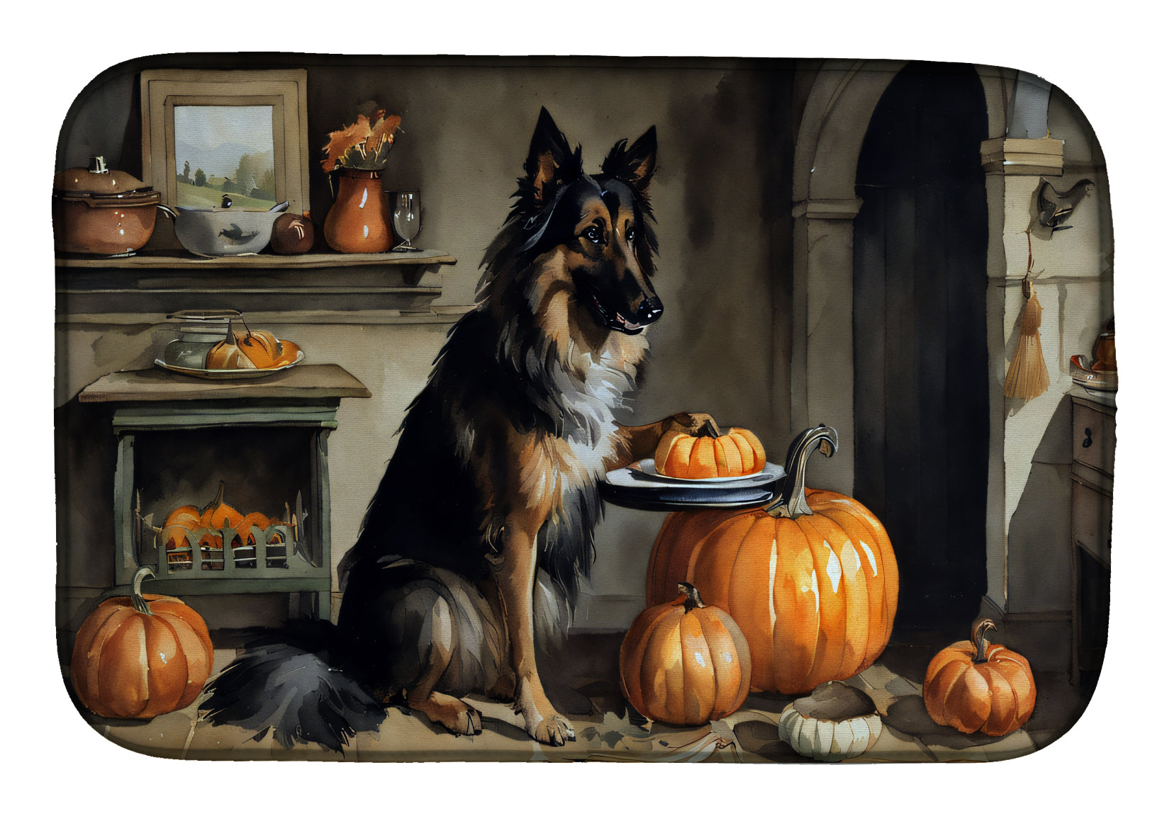 Buy this Belgian Tervuren Fall Kitchen Pumpkins Dish Drying Mat