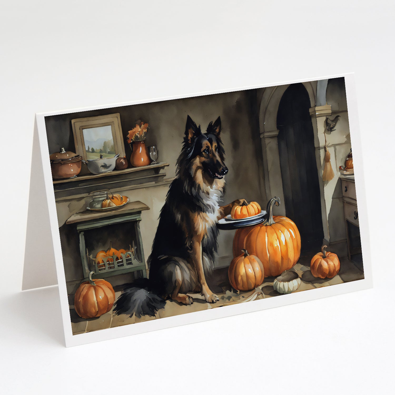 Buy this Belgian Tervuren Fall Kitchen Pumpkins Greeting Cards and Envelopes Pack of 8