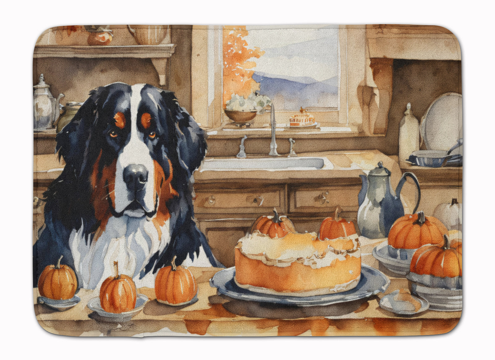 Buy this Bernese Mountain Dog Fall Kitchen Pumpkins Memory Foam Kitchen Mat