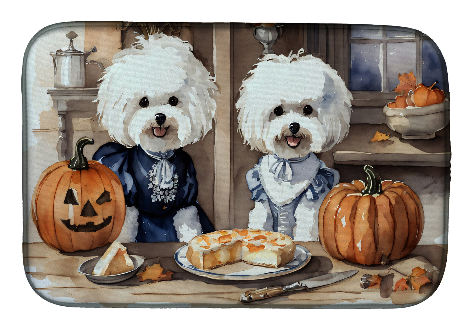 Buy this Bichon Frise Fall Kitchen Pumpkins Dish Drying Mat