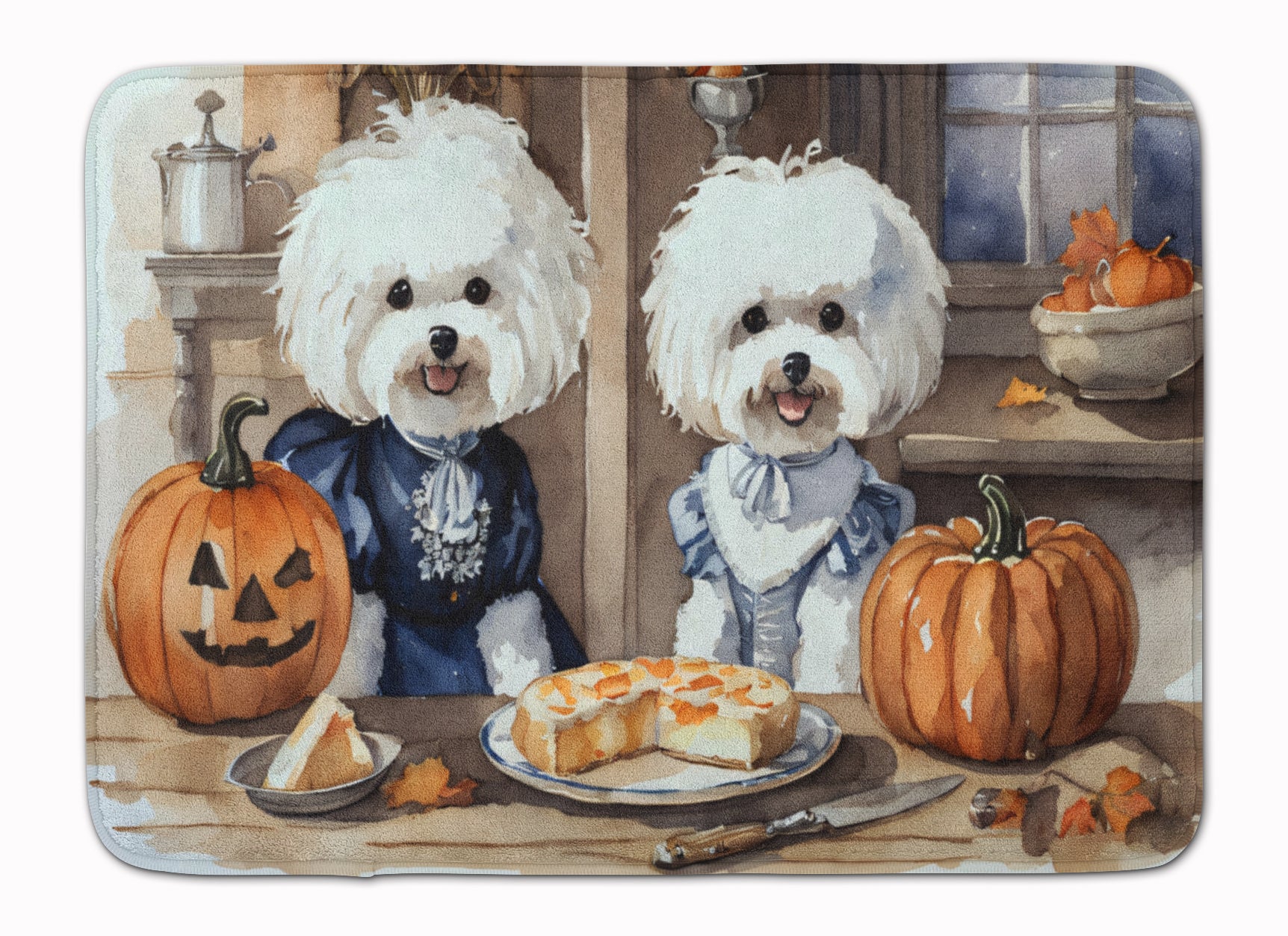 Buy this Bichon Frise Fall Kitchen Pumpkins Memory Foam Kitchen Mat