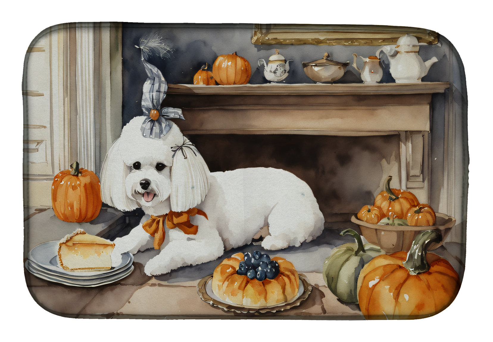 Buy this Bichon Frise Fall Kitchen Pumpkins Dish Drying Mat