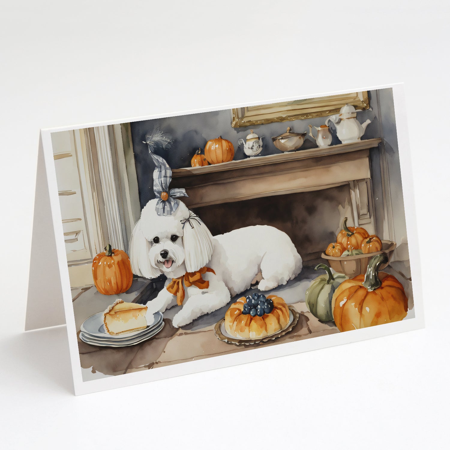 Buy this Bichon Frise Fall Kitchen Pumpkins Greeting Cards and Envelopes Pack of 8