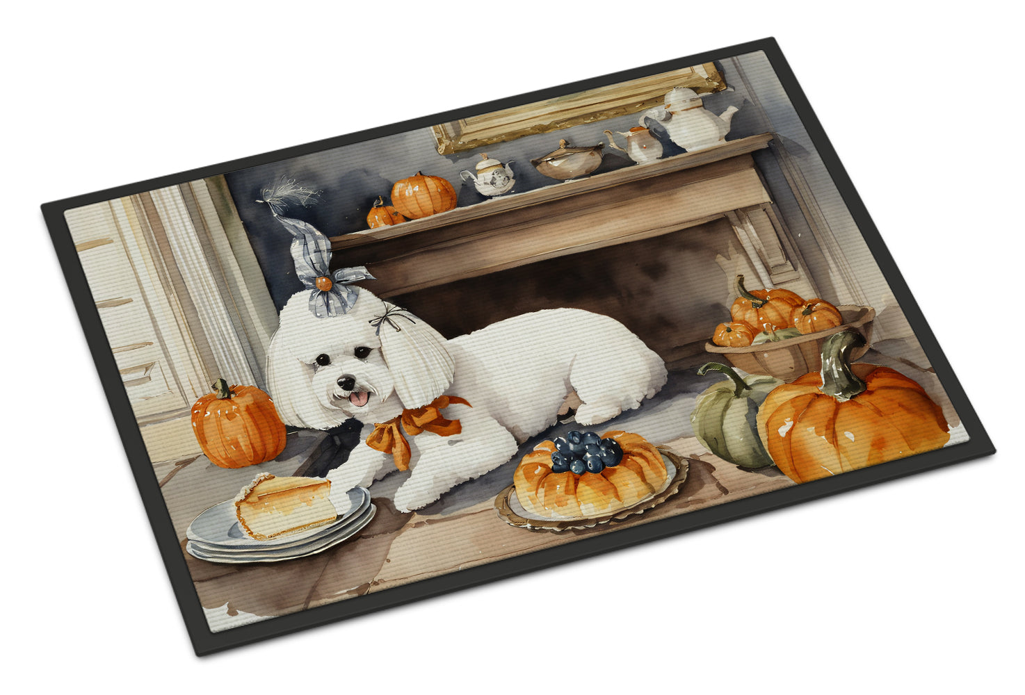 Buy this Bichon Frise Fall Kitchen Pumpkins Indoor or Outdoor Mat 24x36