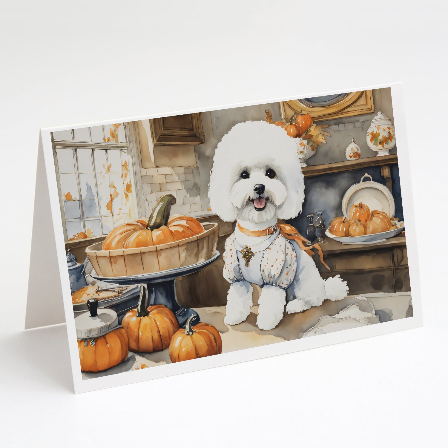 Buy this Bichon Frise Fall Kitchen Pumpkins Greeting Cards and Envelopes Pack of 8