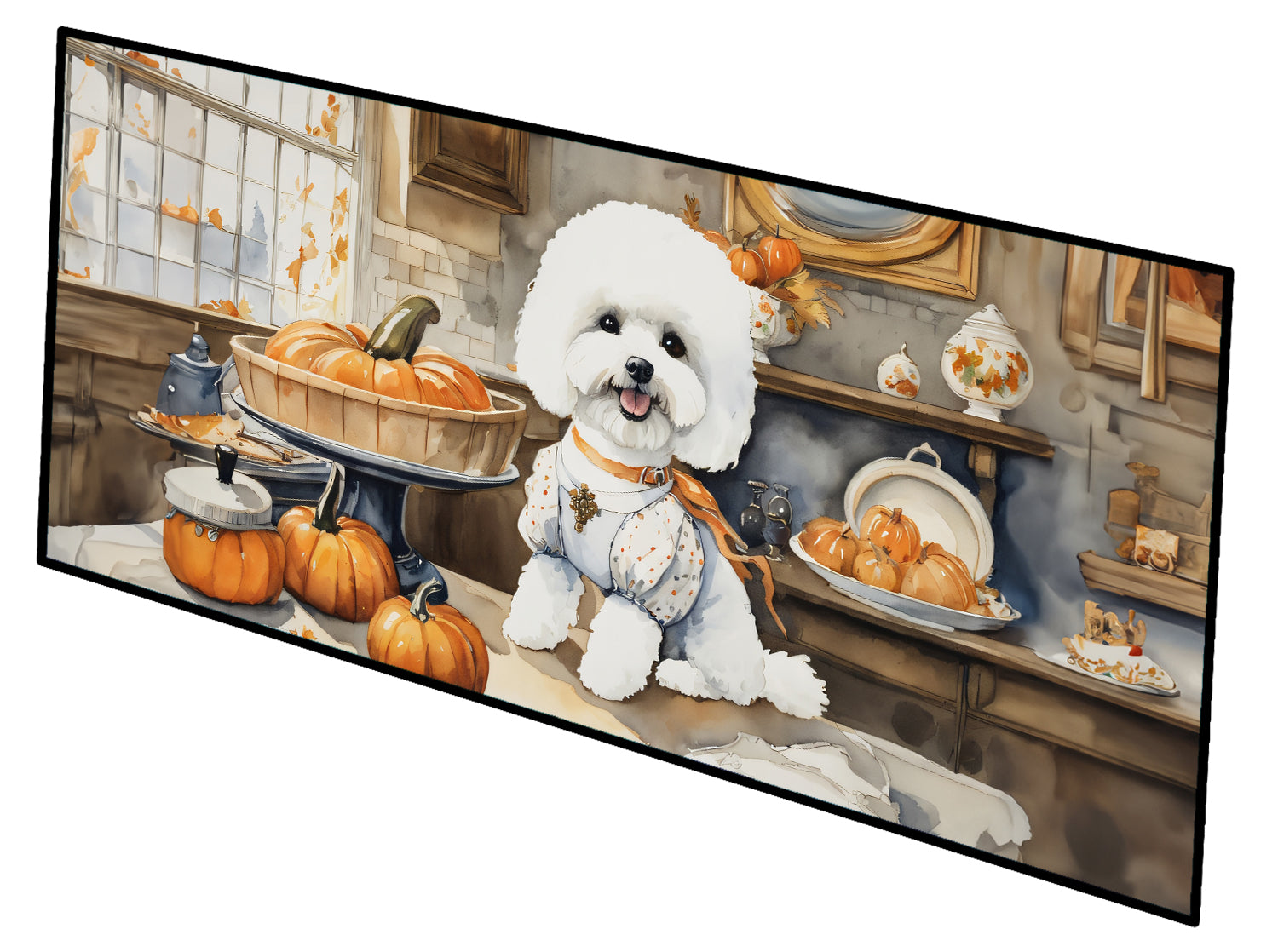 Buy this Bichon Frise Fall Kitchen Pumpkins Runner Mat 28x58