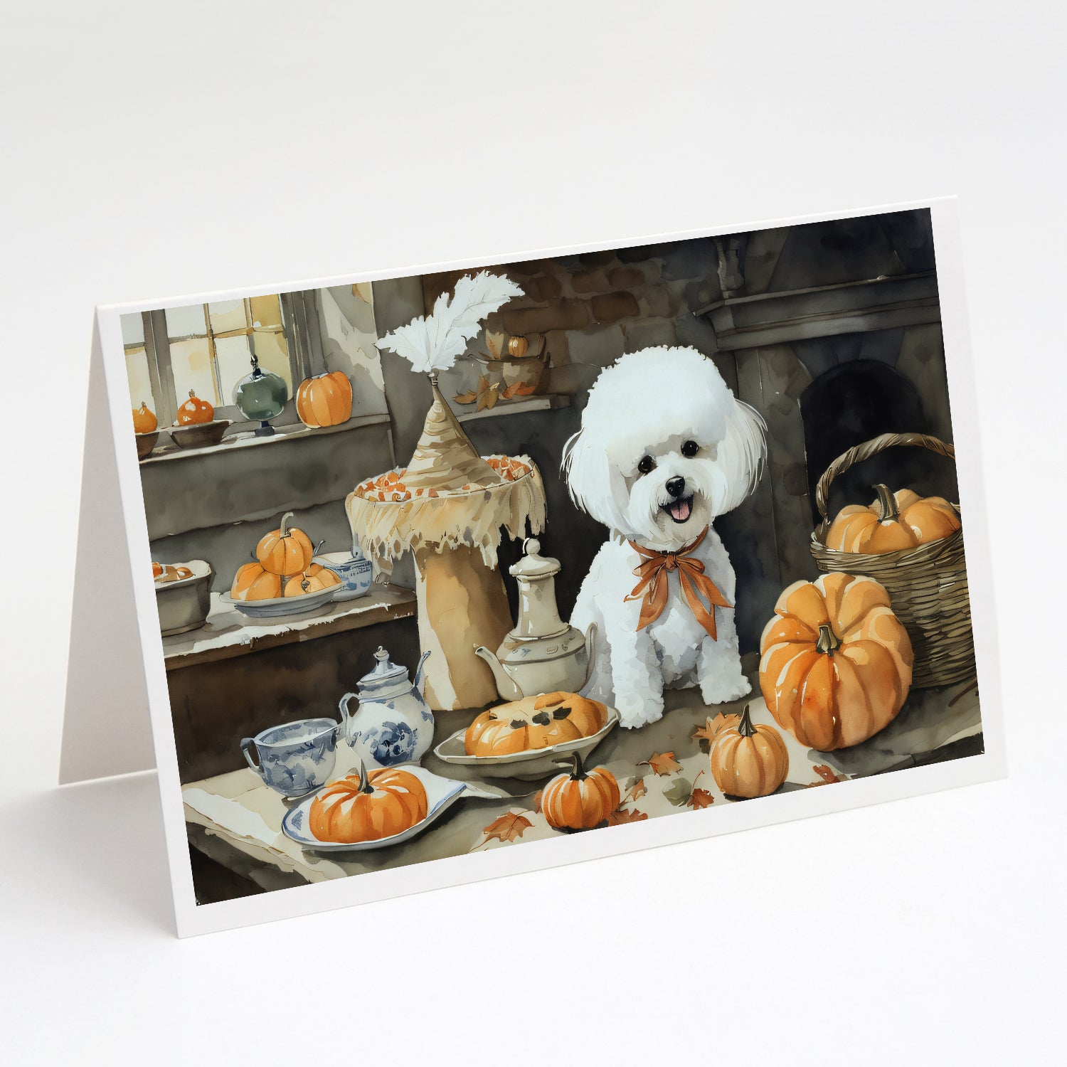 Buy this Bichon Frise Fall Kitchen Pumpkins Greeting Cards and Envelopes Pack of 8