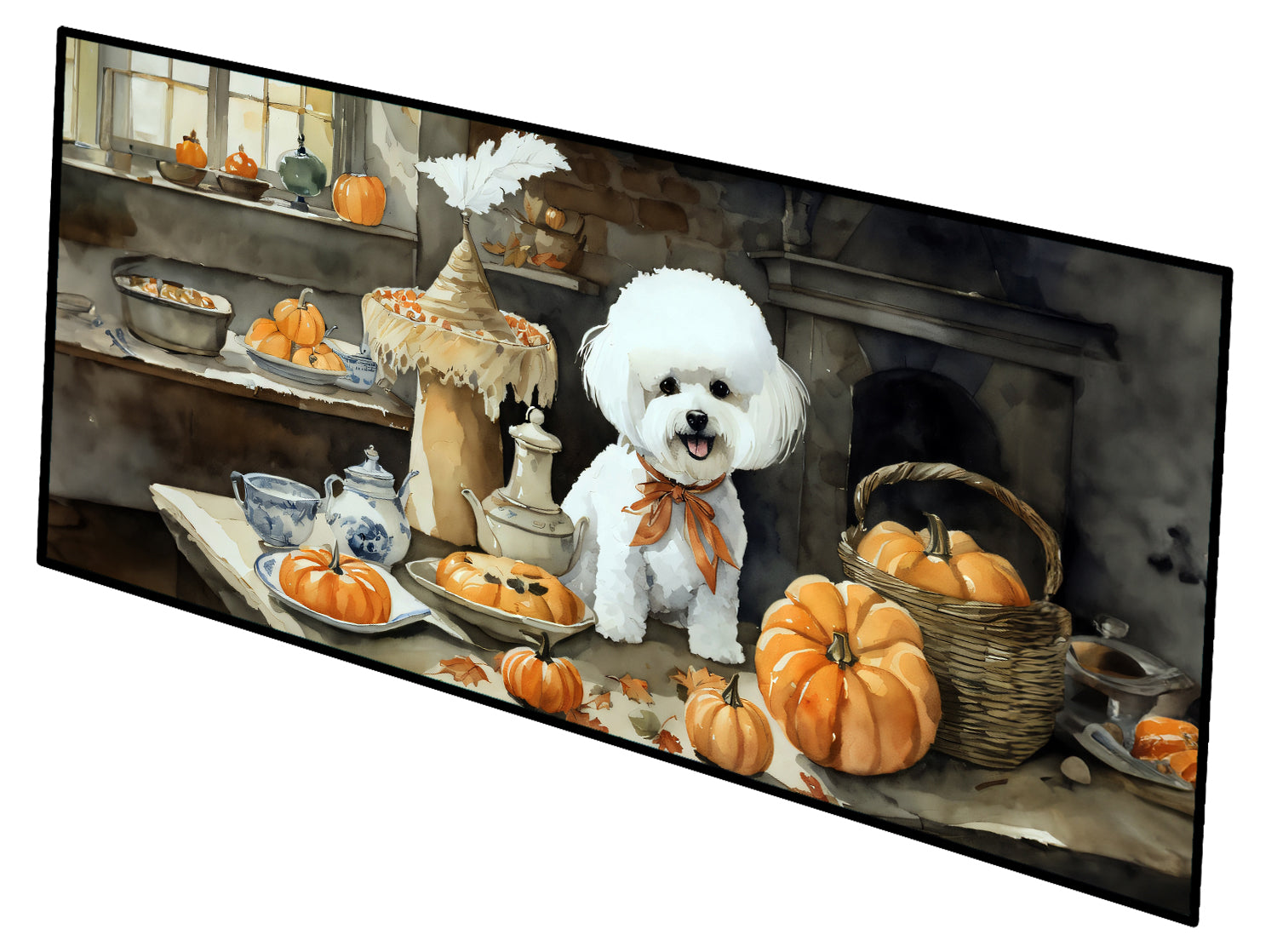 Buy this Bichon Frise Fall Kitchen Pumpkins Runner Mat 28x58