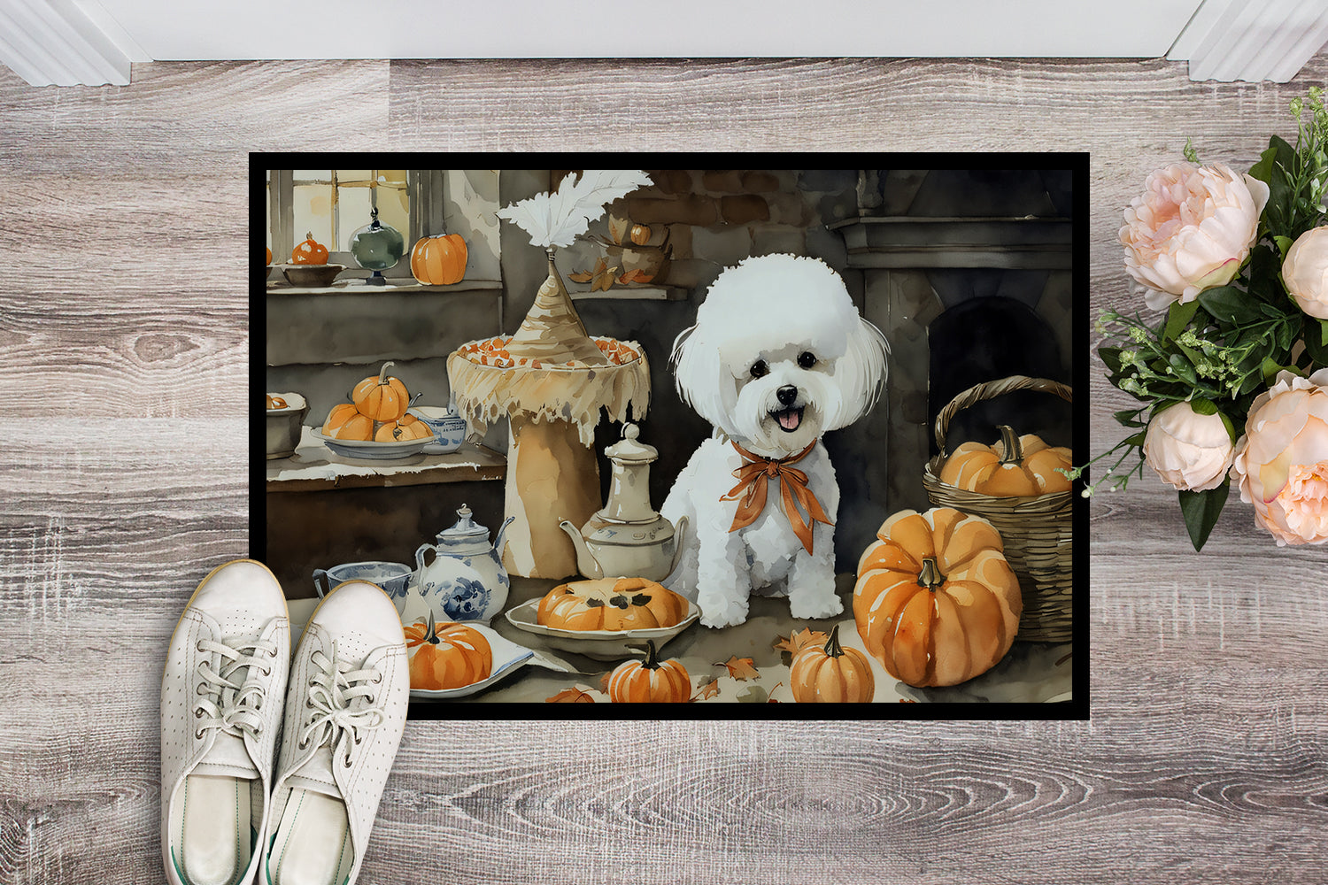 Buy this Bichon Frise Fall Kitchen Pumpkins Doormat 18x27