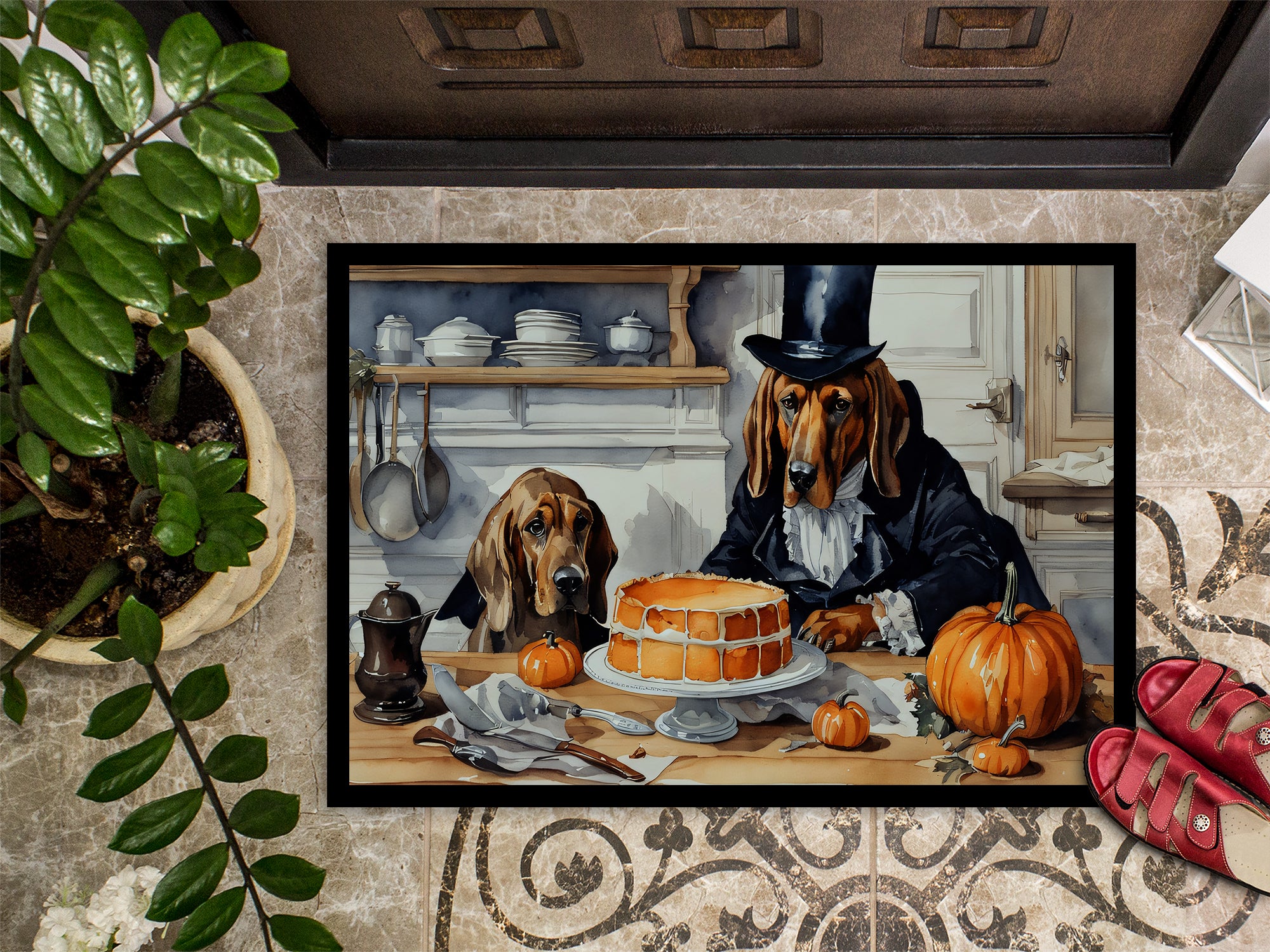 Bloodhound Fall Kitchen Pumpkins Indoor or Outdoor Mat 24x36  the-store.com.