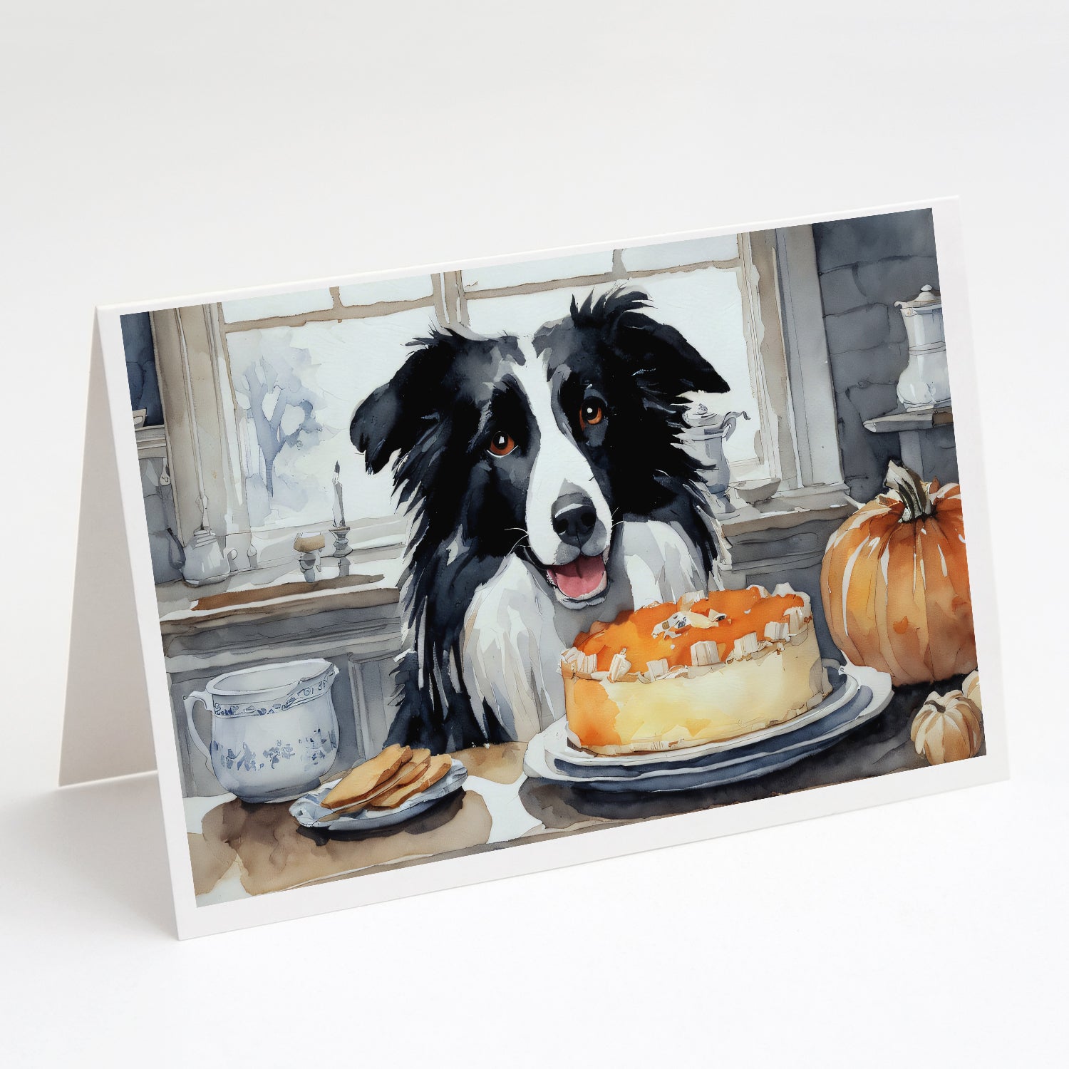 Buy this Border Collie Fall Kitchen Pumpkins Greeting Cards and Envelopes Pack of 8