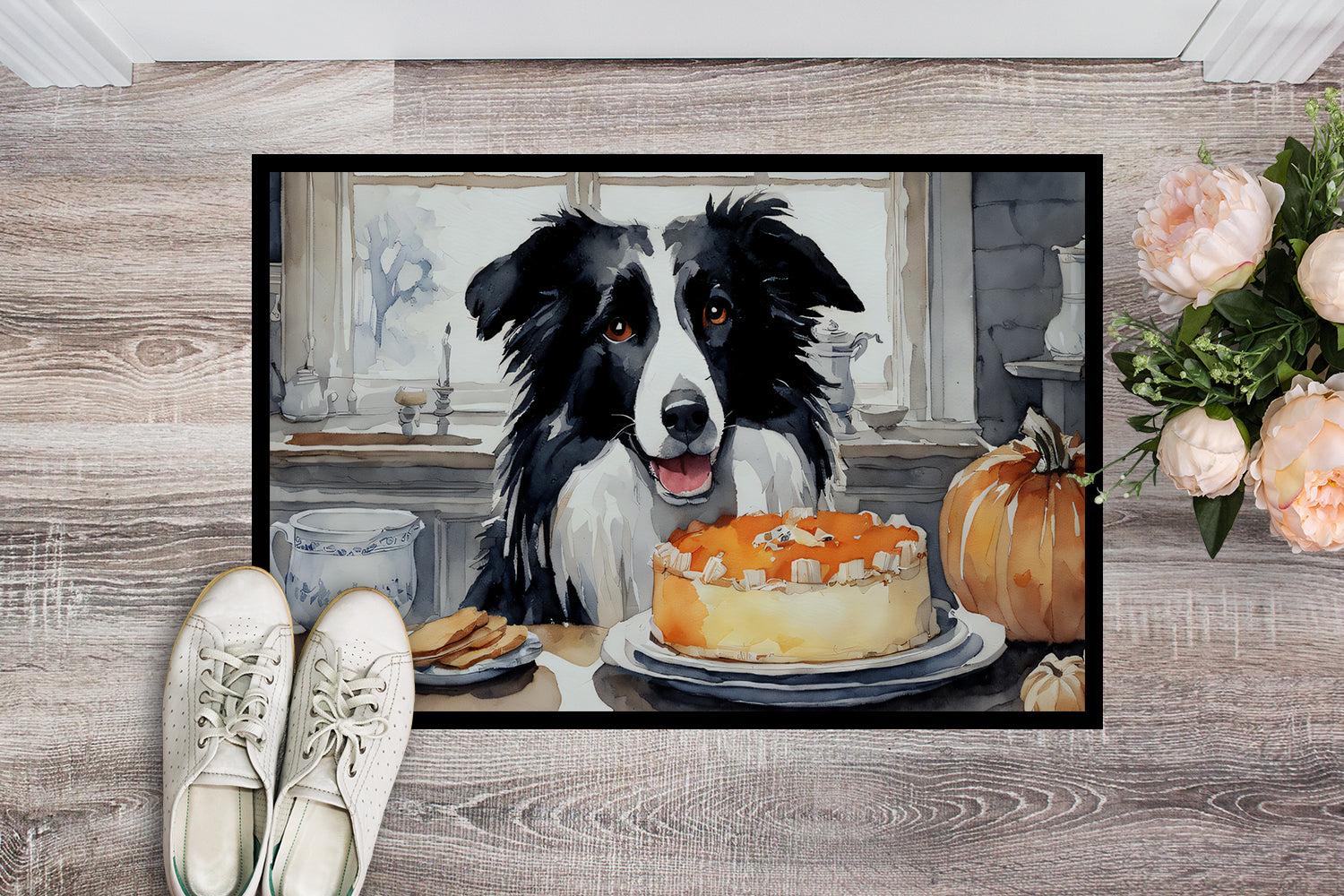 Border Collie Fall Kitchen Pumpkins Indoor or Outdoor Mat 24x36  the-store.com.