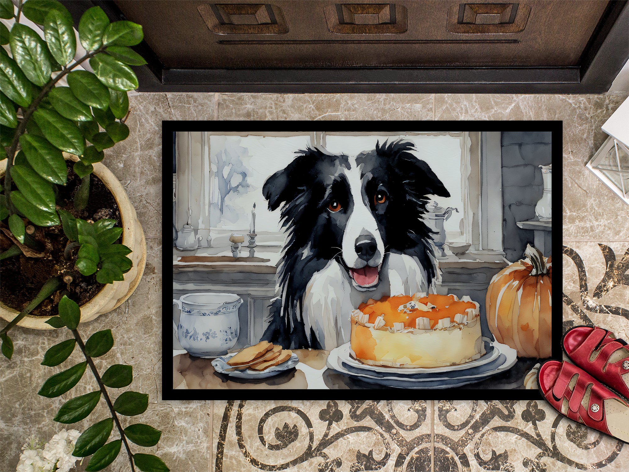 Border Collie Fall Kitchen Pumpkins Doormat 18x27  the-store.com.