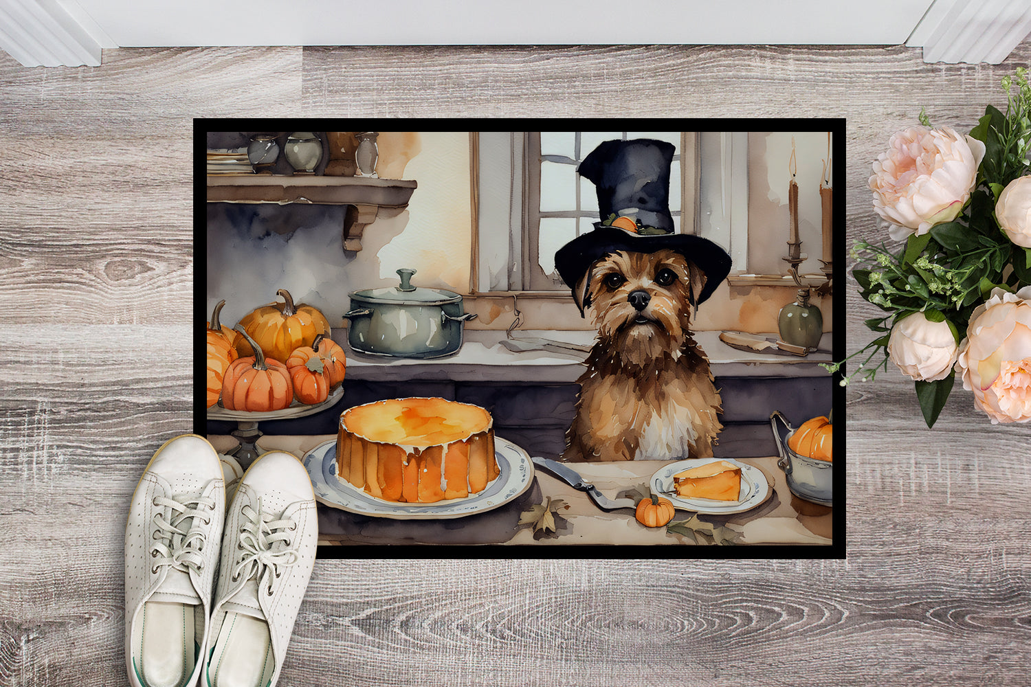 Border Terrier Fall Kitchen Pumpkins Doormat 18x27  the-store.com.