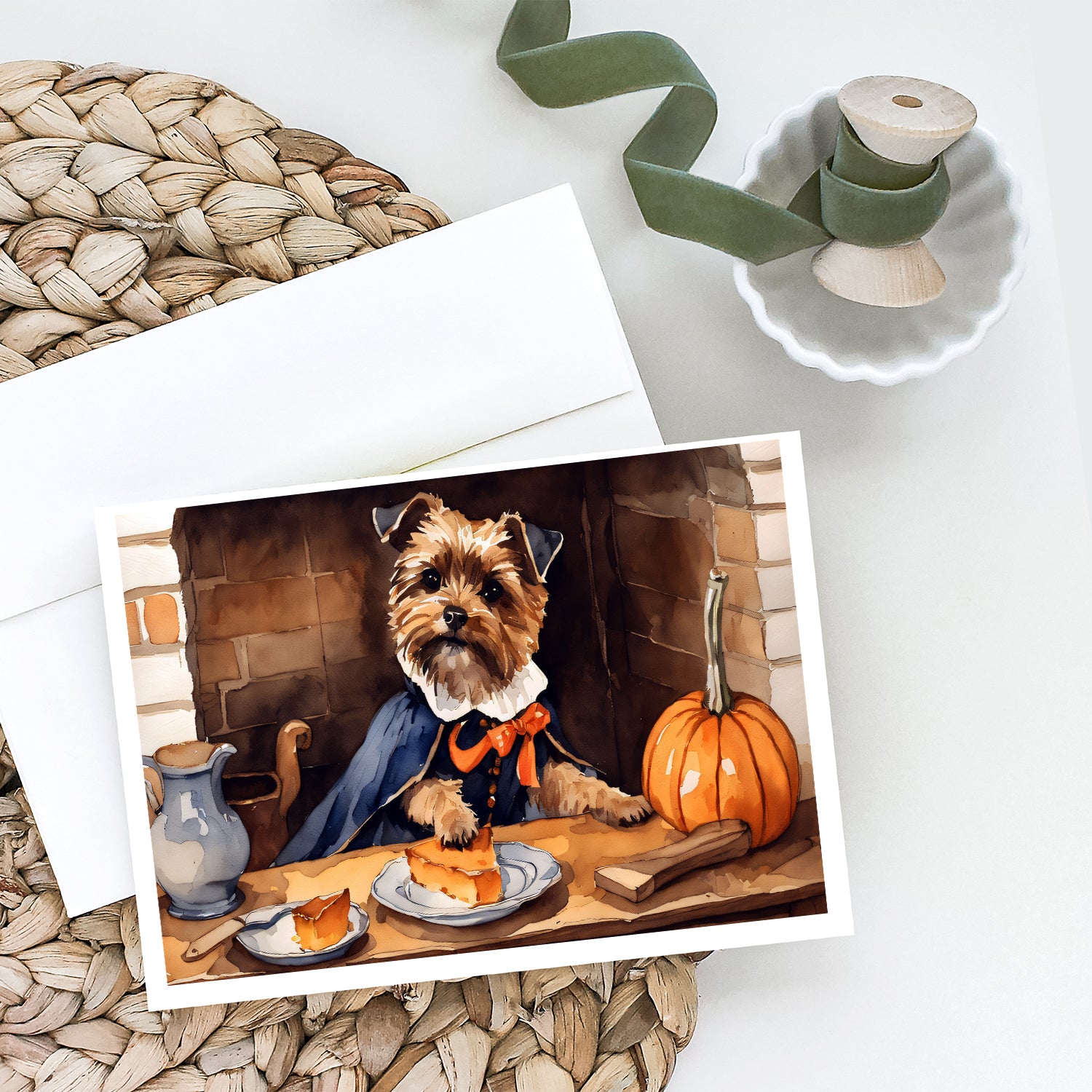 Border Terrier Fall Kitchen Pumpkins Greeting Cards and Envelopes Pack of 8  the-store.com.