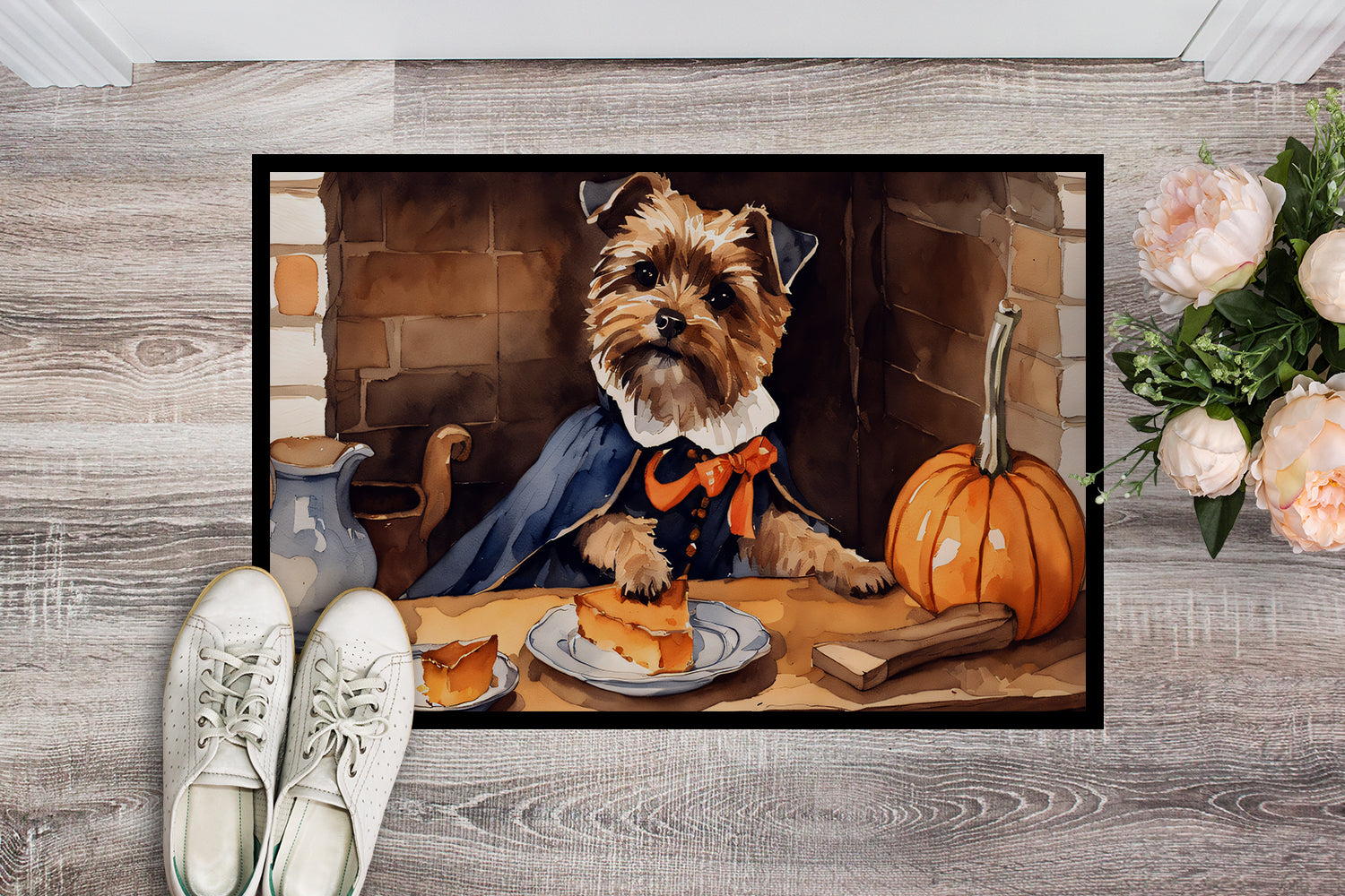 Border Terrier Fall Kitchen Pumpkins Indoor or Outdoor Mat 24x36