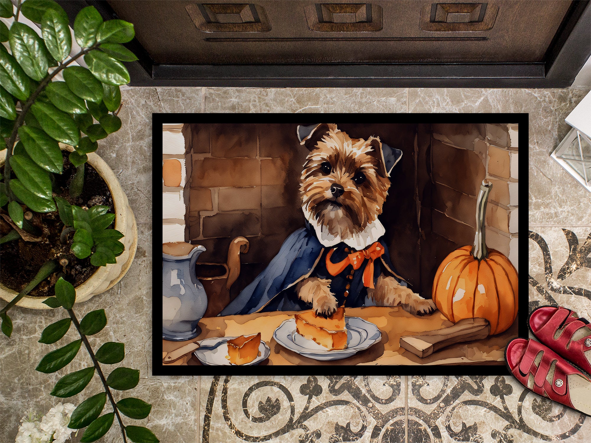 Border Terrier Fall Kitchen Pumpkins Indoor or Outdoor Mat 24x36  the-store.com.