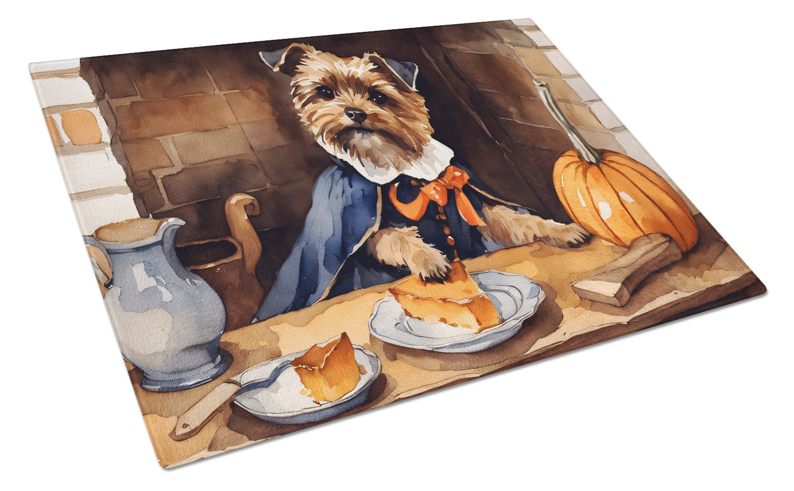 Buy this Border Terrier Fall Kitchen Pumpkins Glass Cutting Board Large