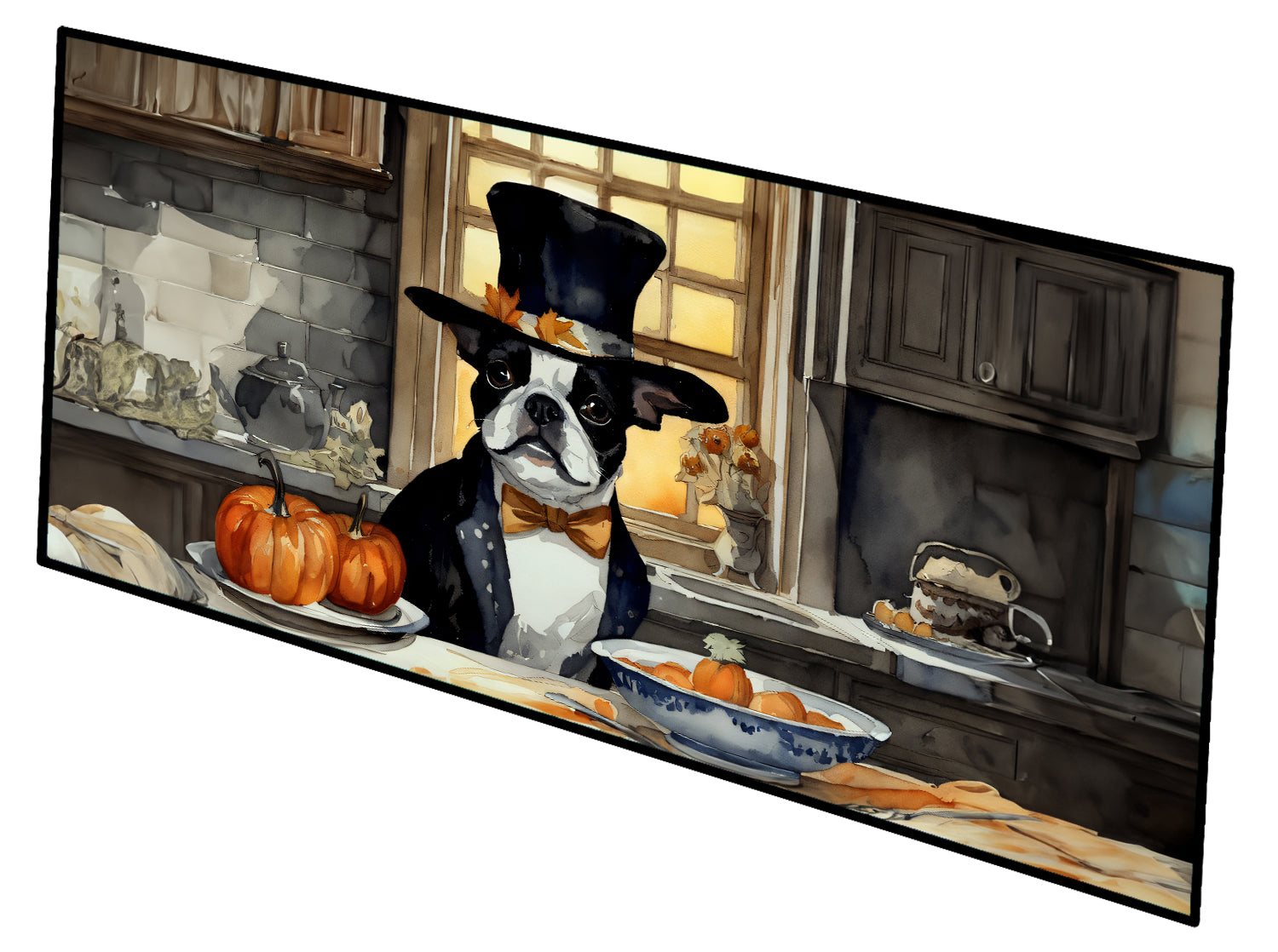 Buy this Boston Terrier Fall Kitchen Pumpkins Runner Mat 28x58