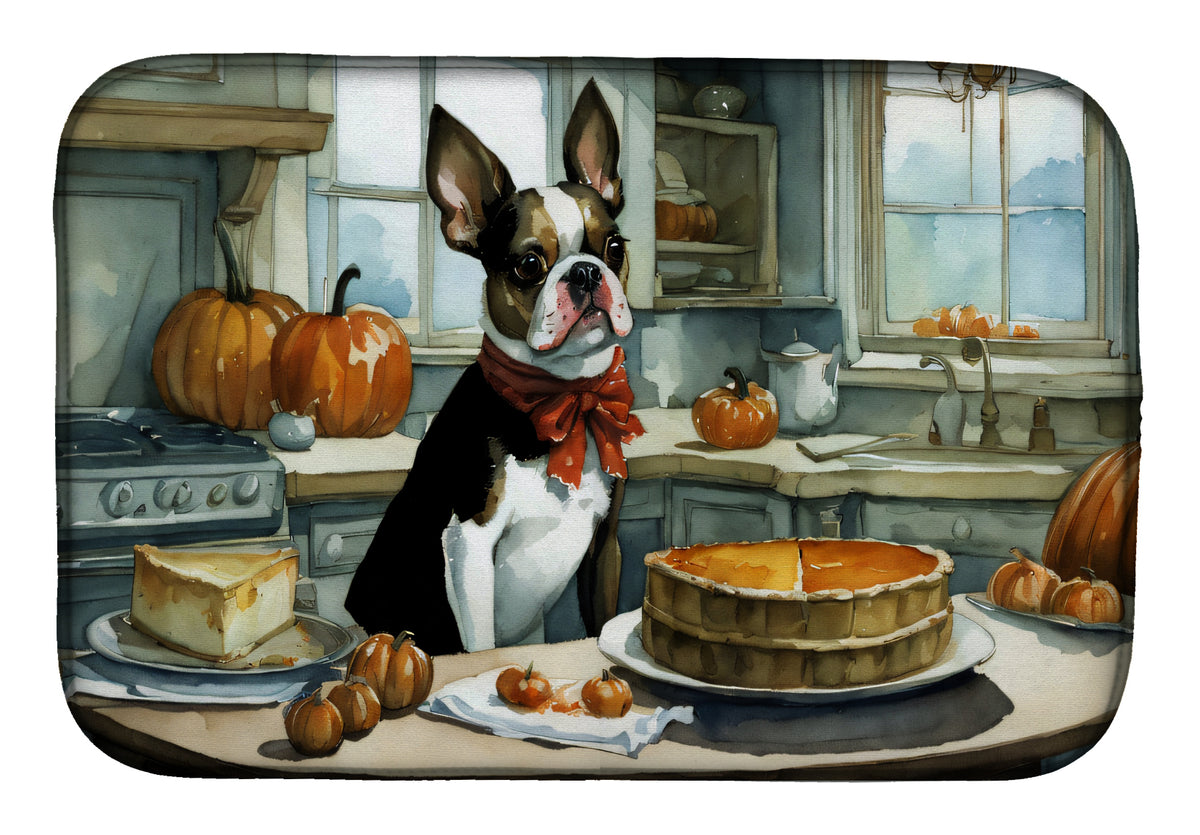 Buy this Boston Terrier Fall Kitchen Pumpkins Dish Drying Mat